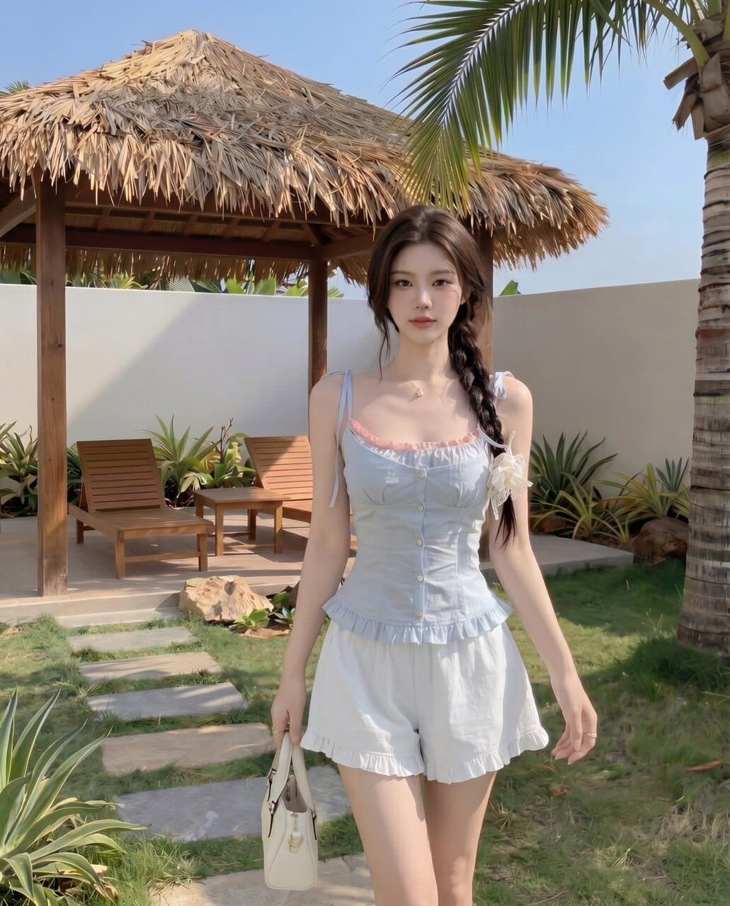 모방 주간 실크 원단 레이스 레이스 프랑스식 꽃무늬 페이크 레이어드 캐미솔 연령 감소 허리 수축 쇼트 스타일 맨위 상세 이미지 9