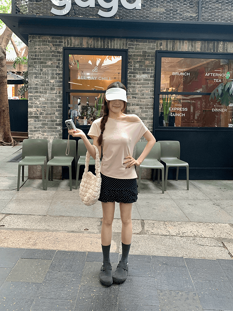 아메리칸 핫걸 비스듬한 칼라 오프숄더 고양이 핫픽스 반팔 티셔츠 여성 디자인 센스 몸매 가꾸기 슬림해 보이는 맨위 여름 상세 이미지 21