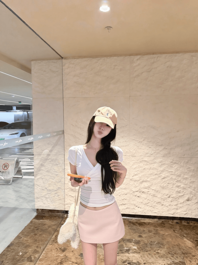 핫걸 보라색 깊은 V 넥 긍정적 인 어깨 반팔 티셔츠 여성 여름 몸매 가꾸기 슬림해 보이는 허리 수축 자이언트 잘 생긴 아름다운 쇼트 스타일 맨위 상세 이미지 16