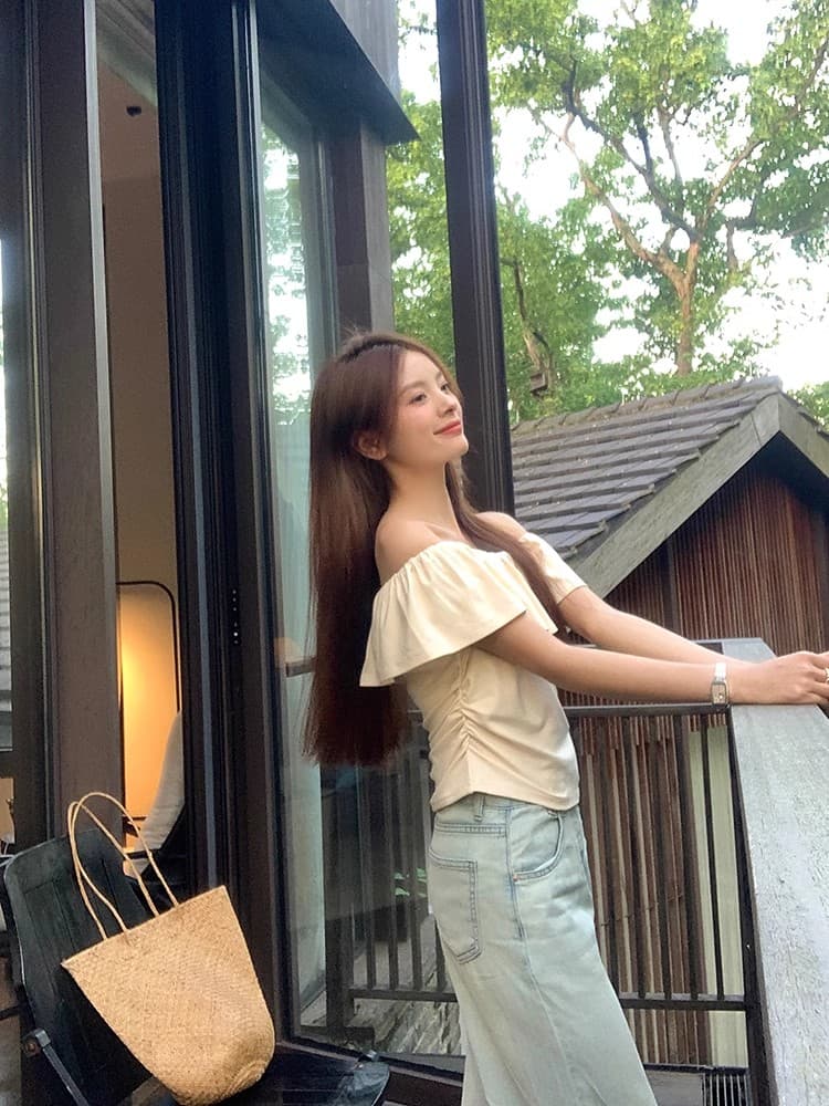 260 그램 와 사고 방식 오프숄더 섹시함 순수한 욕망 반팔 티셔츠 여성 여름 몸매 가꾸기 검정색 쇼트 스타일 Chic 작은 맨위 상세 이미지 6