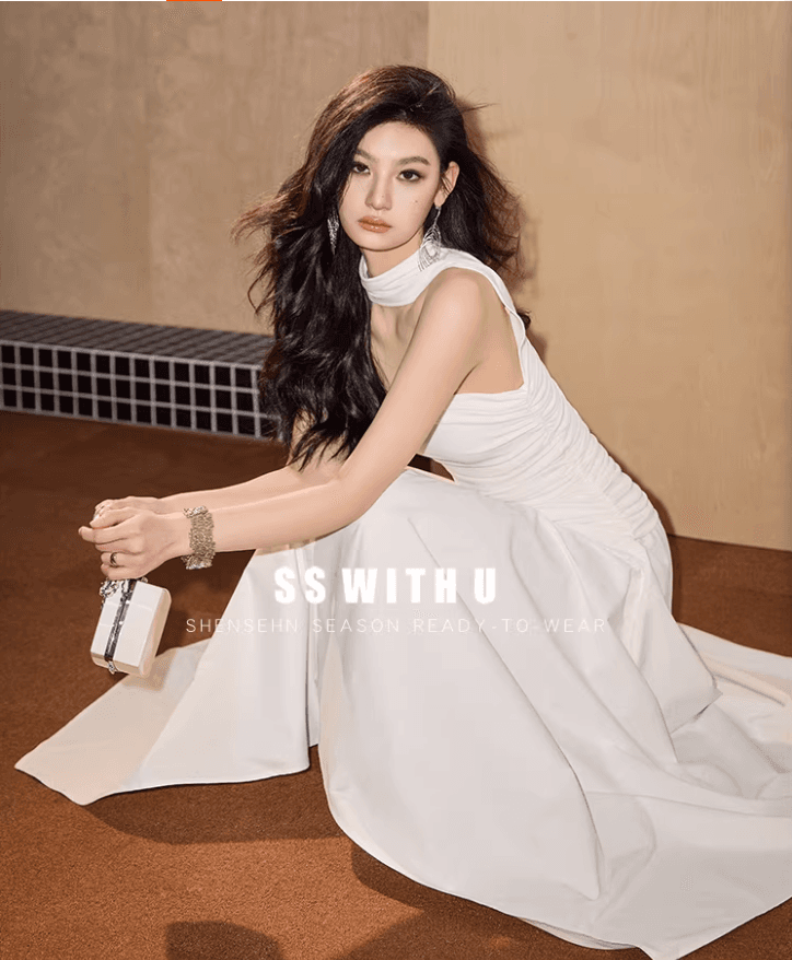 원본 것 있음 네리 아름다운 오프숄더 민소매 튜브탑 행침 목 드레스 첫사랑 하얀 달빛 프랑스식 롱 스커트 상세 이미지 5
