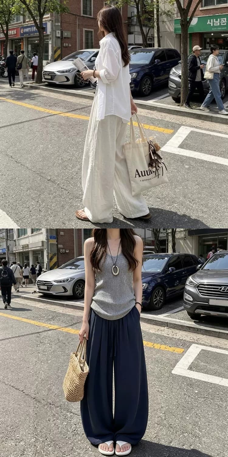 일본식 아마 모통이 칼 바지 여성 여름 얇은 스타일 하이웨이스트 도루 센스 오래된 돈 바람 지방 mm 빅 사이즈 자외선 차단 면 린넨 와이드 레그 팬츠 상세 이미지 3