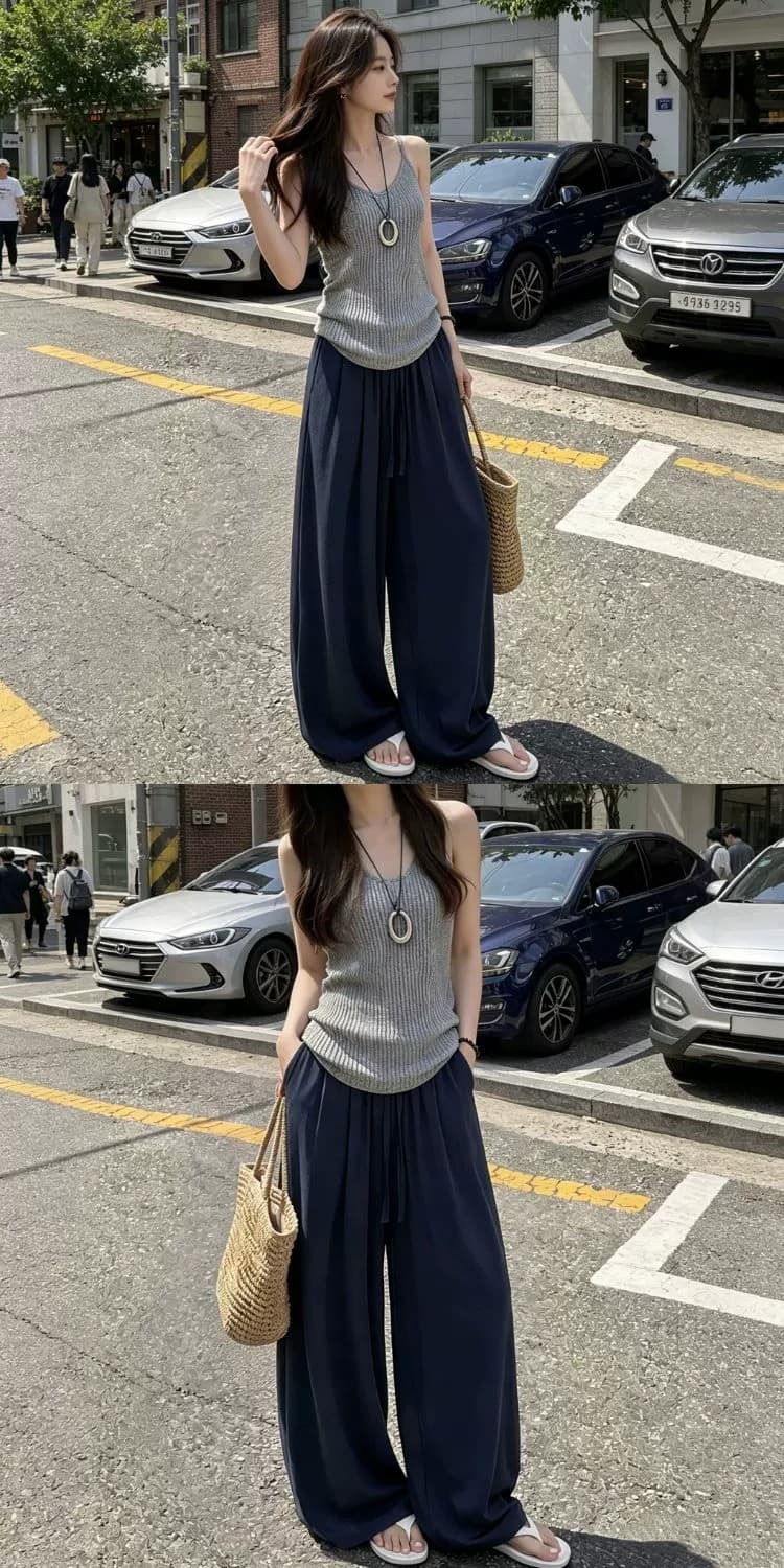 일본식 아마 모통이 칼 바지 여성 여름 얇은 스타일 하이웨이스트 도루 센스 오래된 돈 바람 지방 mm 빅 사이즈 자외선 차단 면 린넨 와이드 레그 팬츠 상세 이미지 4