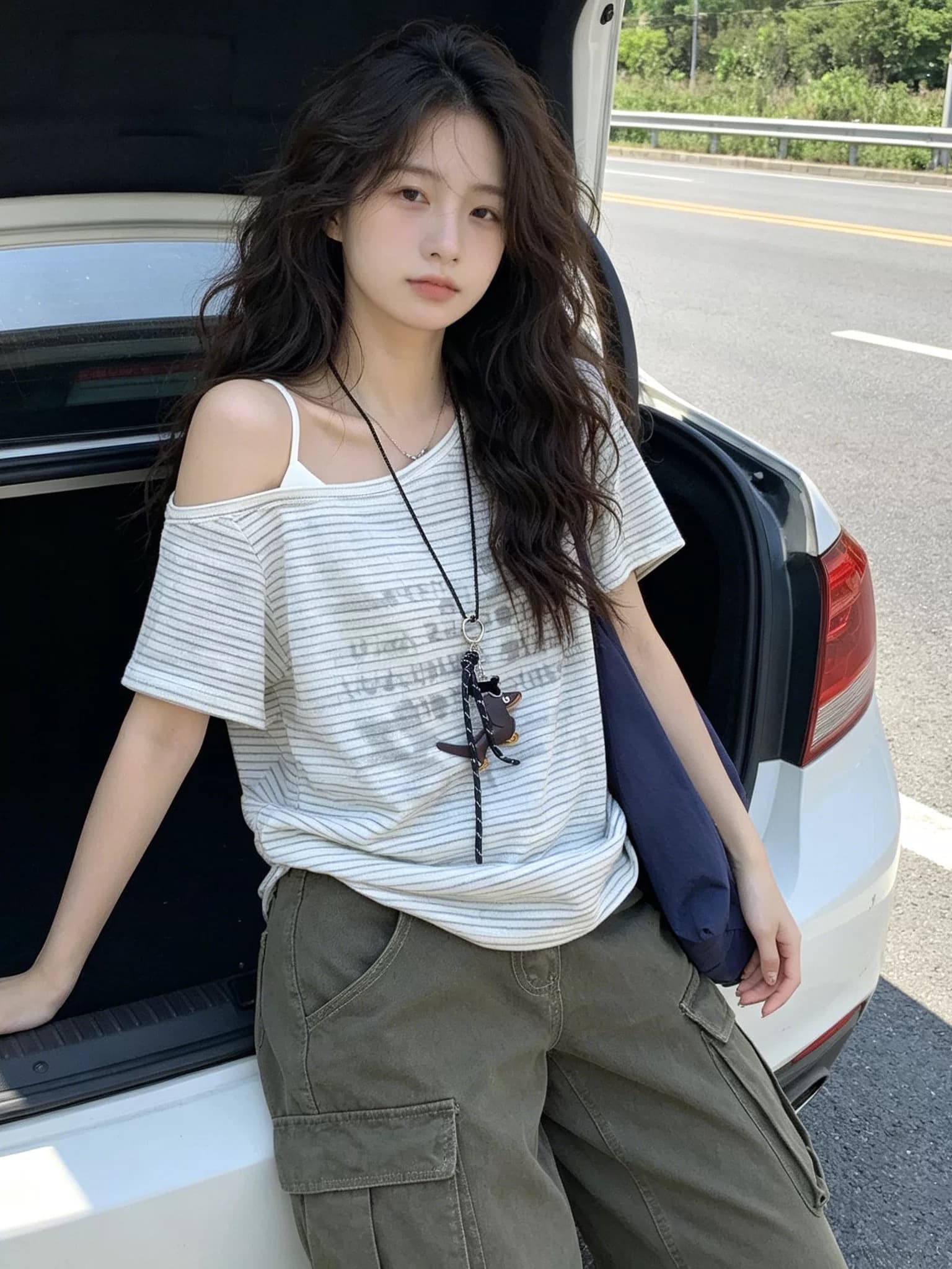 스트라이프 비스듬한 어깨 오프숄더 반팔 티셔츠 여성 여름 디자인 센스 작은 대중 작은 대중 슬림해 보이는 핫걸 순수한 욕망 바람 맨위 한 상세 이미지 9