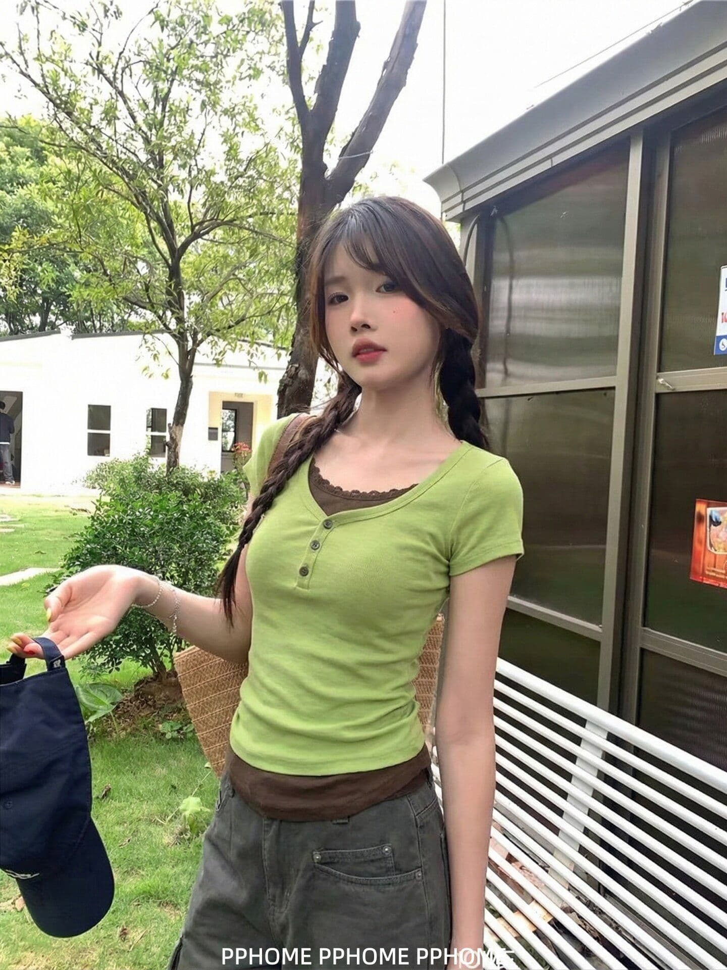 프랑스 리브 원본 원단 페이크 레이어드 레이스 라운드 넥 반팔 티셔츠 여성 몸매 가꾸기 다용도 슬림해 보이는 맨위 상세 이미지 2