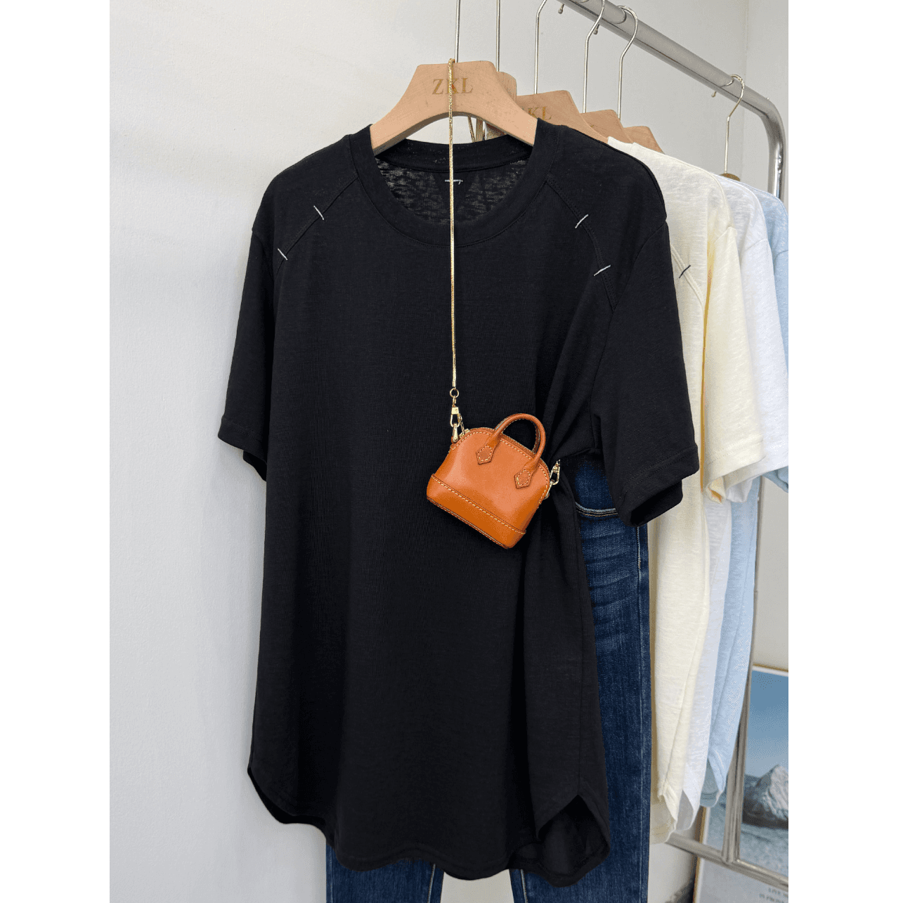 자외선 차단 블라우스 표지 엉덩이 티셔츠 여성 루즈핏 아크 반팔 여름 마이크로 ~을 통해 눈꽃 면 코디 상어 바지 맨위 이미지 3