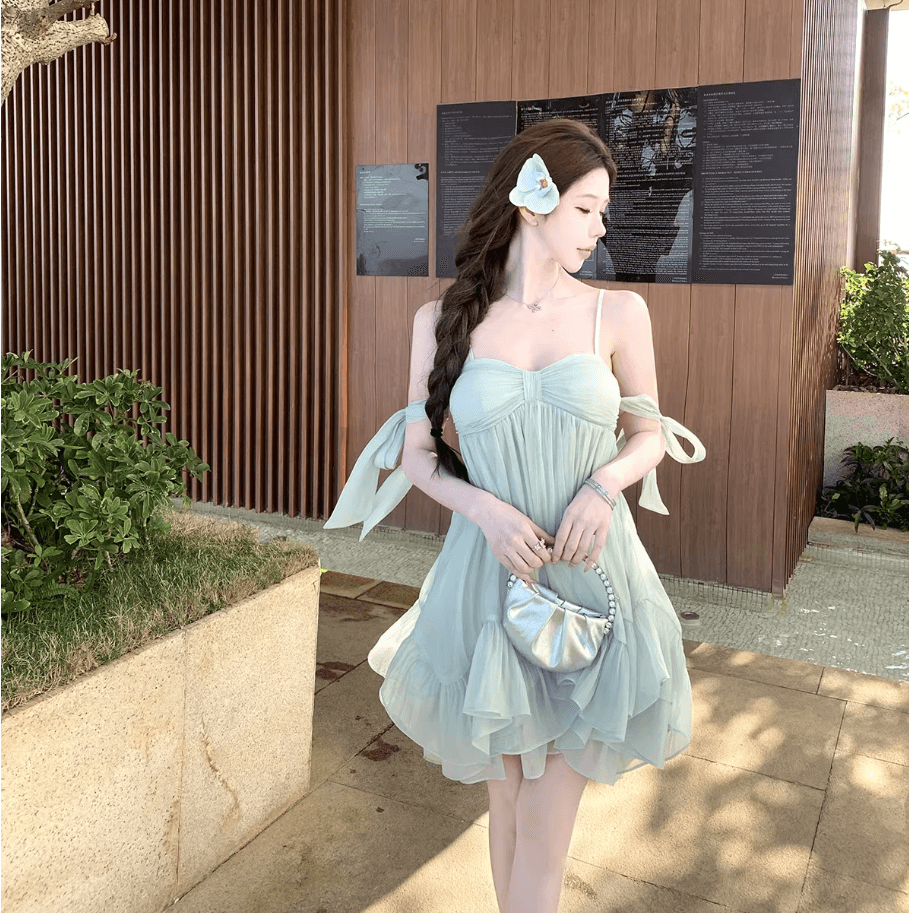 원본 것 있음 네리 프랑스식 슬립 무거운 작업 나비 매듭 프릴 요정 치마 해변가 착용 가져 가라. 슬림해 보이는 미니 스커트 상세 이미지 15