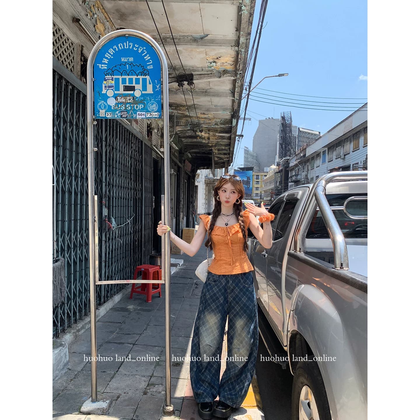 한여름 달콤한 오렌지색 활력 디스플레이 화이트 2026 여름 새로운 맨위 여성 프랑스식 프릴 칼라 몸매 가꾸기 셔츠 이미지 4