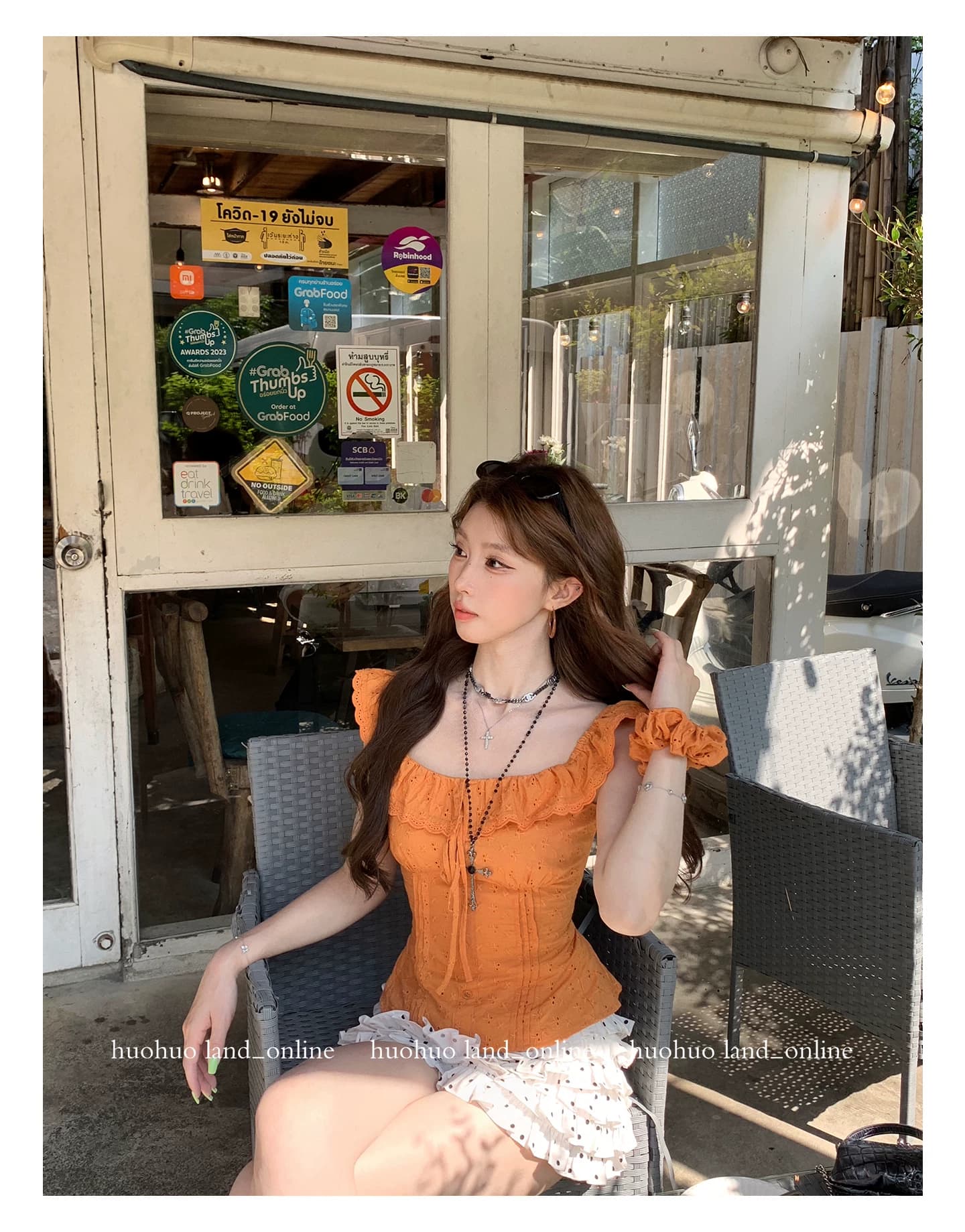 한여름 달콤한 오렌지색 활력 디스플레이 화이트 2026 여름 새로운 맨위 여성 프랑스식 프릴 칼라 몸매 가꾸기 셔츠 상세 이미지 3
