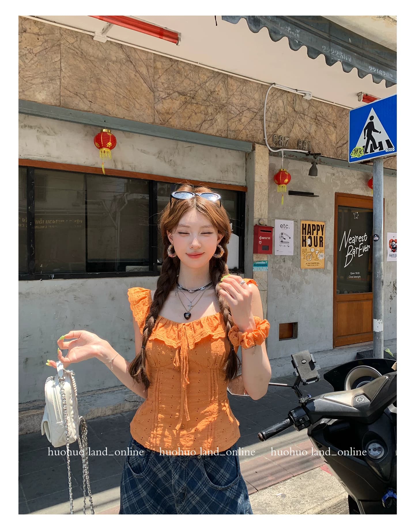 한여름 달콤한 오렌지색 활력 디스플레이 화이트 2026 여름 새로운 맨위 여성 프랑스식 프릴 칼라 몸매 가꾸기 셔츠 상세 이미지 7