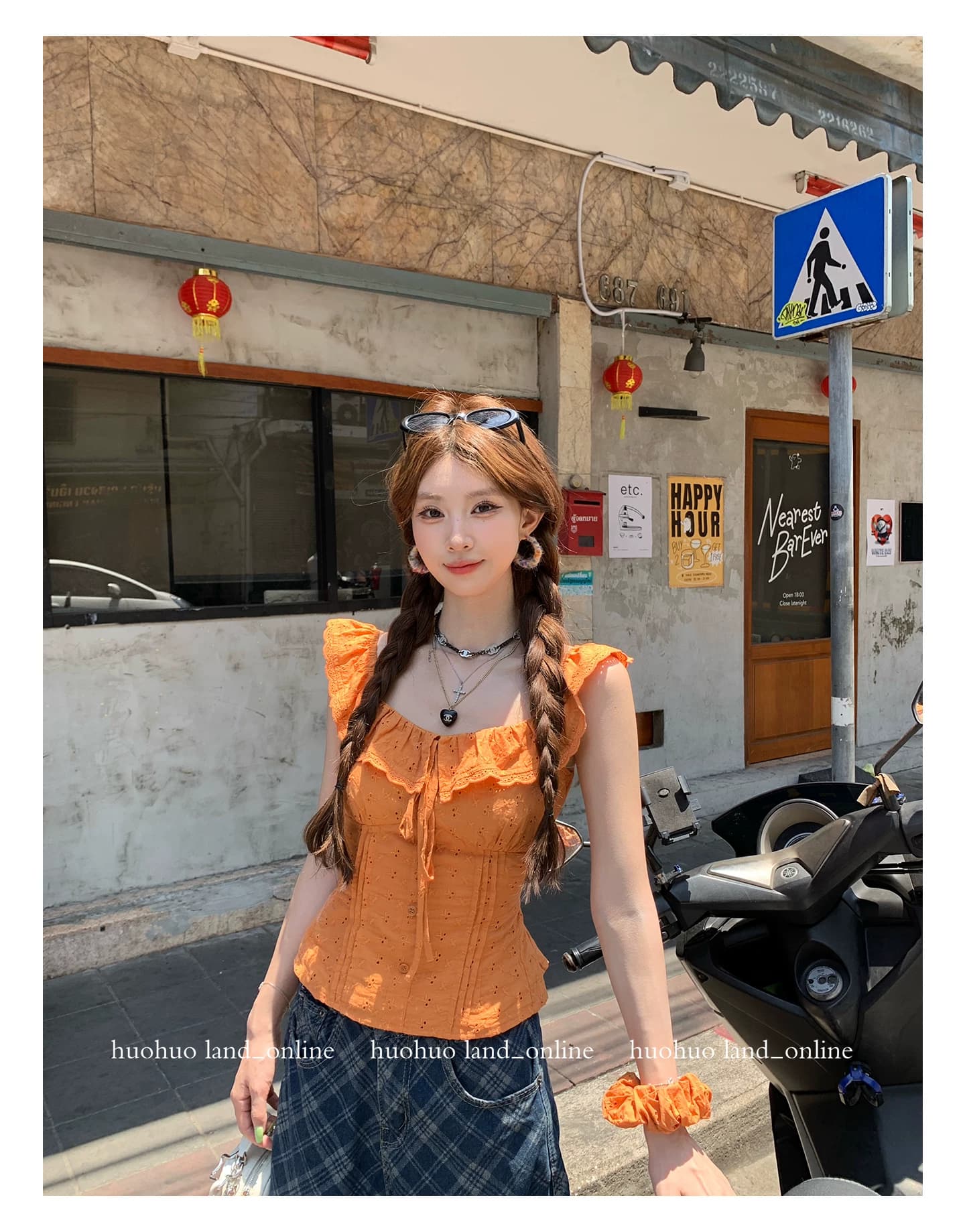 한여름 달콤한 오렌지색 활력 디스플레이 화이트 2026 여름 새로운 맨위 여성 프랑스식 프릴 칼라 몸매 가꾸기 셔츠 상세 이미지 21