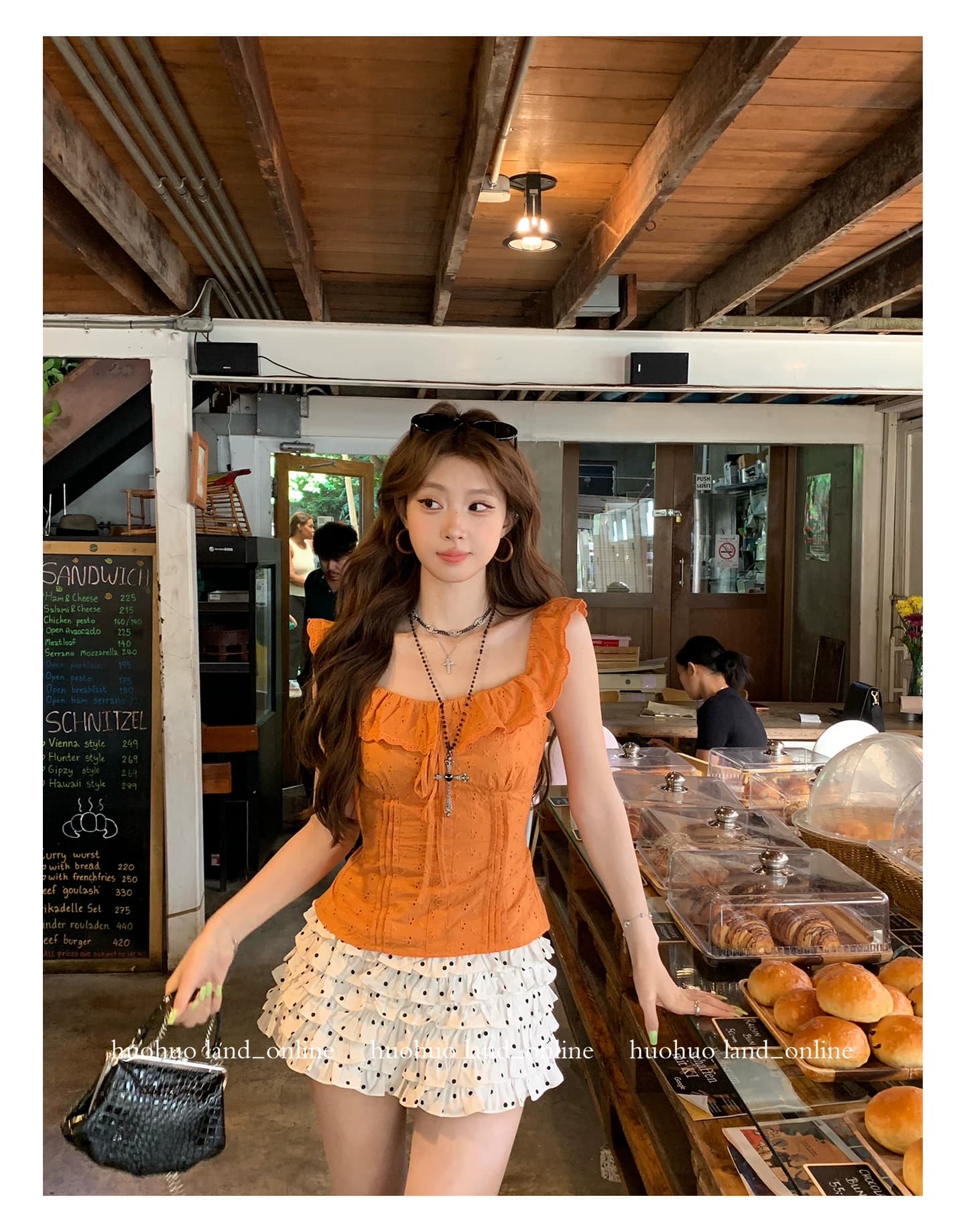 한여름 달콤한 오렌지색 활력 디스플레이 화이트 2026 여름 새로운 맨위 여성 프랑스식 프릴 칼라 몸매 가꾸기 셔츠 상세 이미지 25