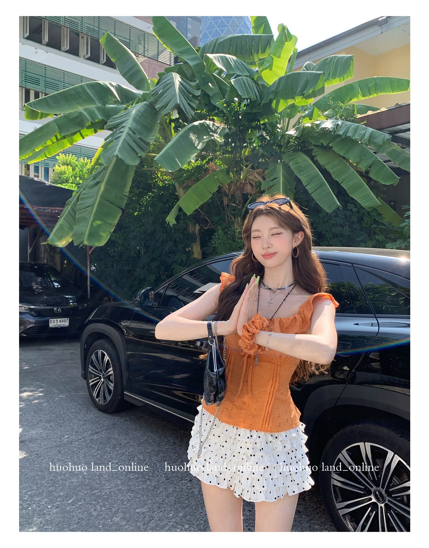 한여름 달콤한 오렌지색 활력 디스플레이 화이트 2026 여름 새로운 맨위 여성 프랑스식 프릴 칼라 몸매 가꾸기 셔츠 상세 이미지 35