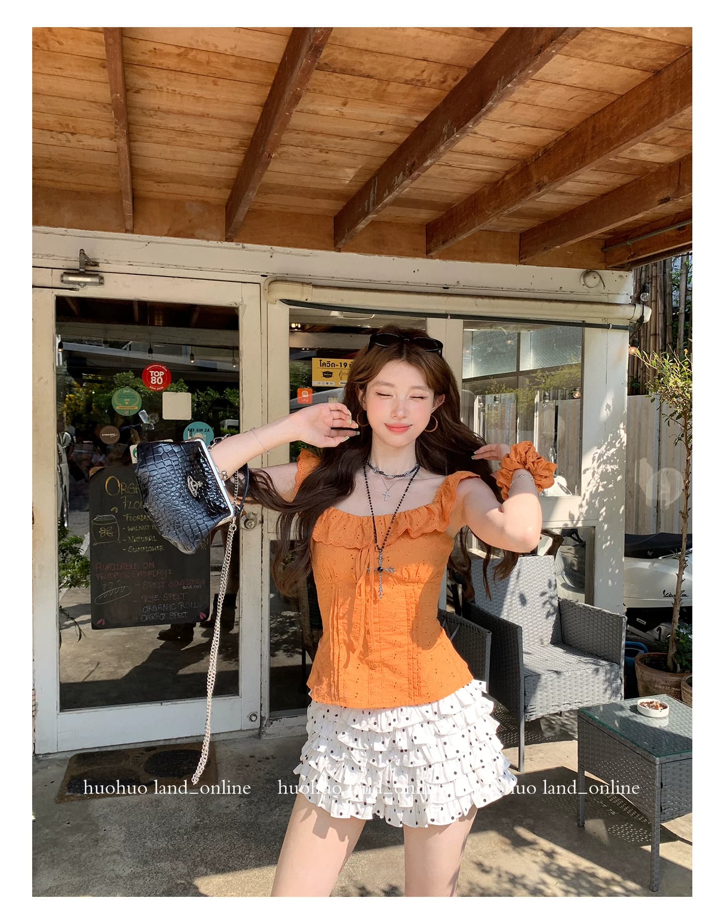 한여름 달콤한 오렌지색 활력 디스플레이 화이트 2026 여름 새로운 맨위 여성 프랑스식 프릴 칼라 몸매 가꾸기 셔츠 상세 이미지 38