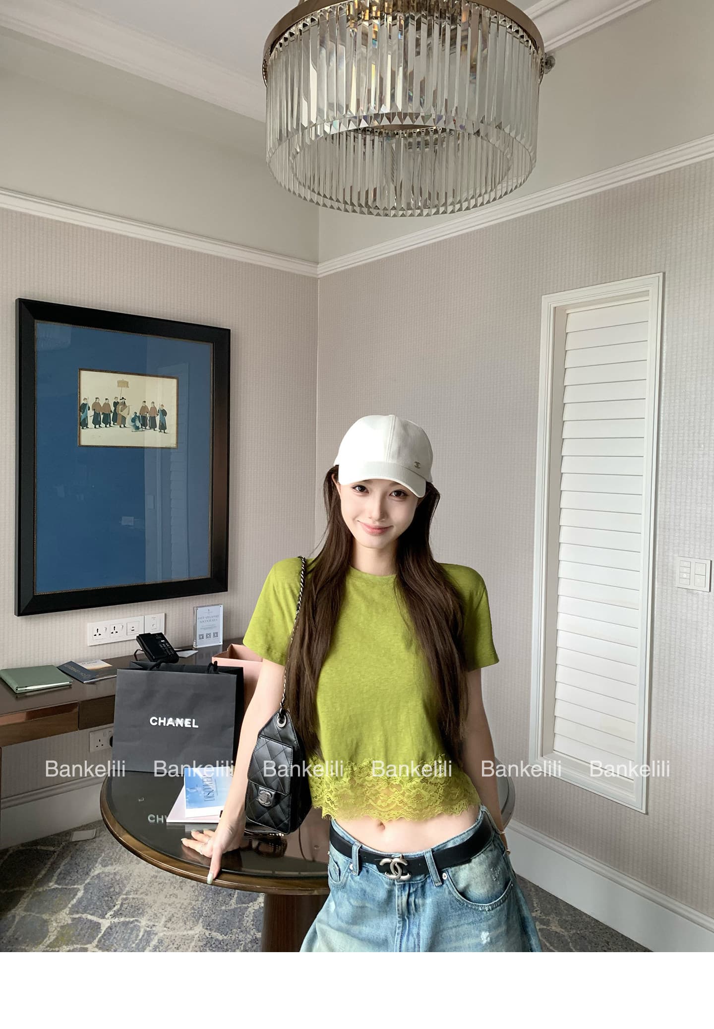 밤나무 코코아 bankelili 산소 miu 버전 천 골드 센스 레이스 레이스 티셔츠 슬림해 보이는 여성 상세 이미지 9