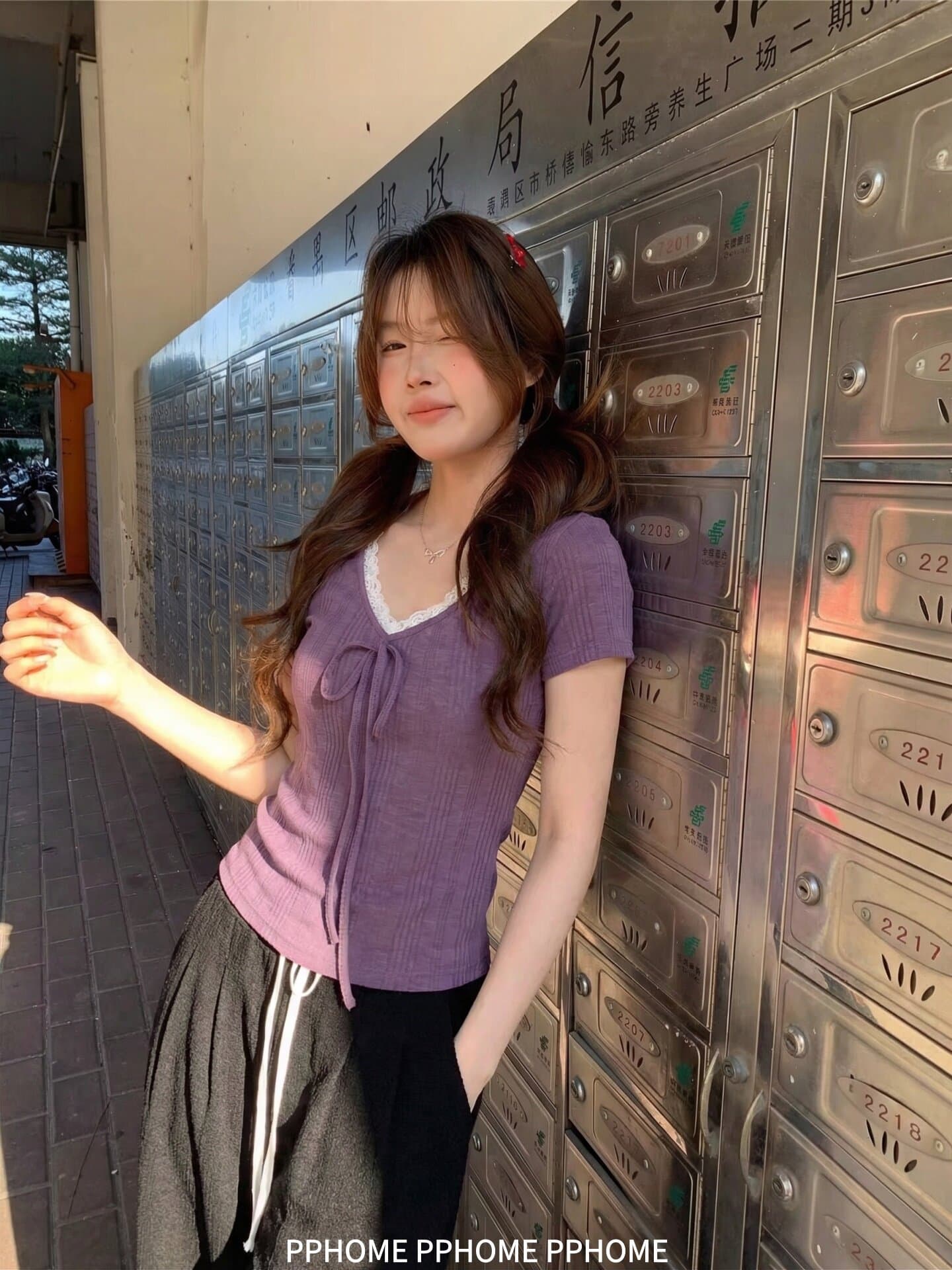 pphome 등나무 안개 언어 순수한 욕망 레이스 레이스 패치워크 V넥 반팔 티셔츠 여성 몸매 가꾸기 다용도 맨위 상세 이미지 5