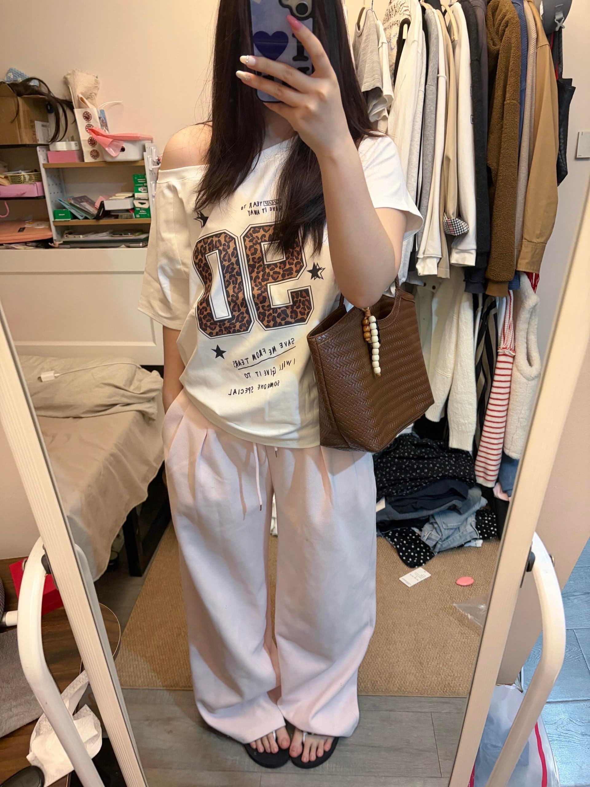 220 그램 92 면 8 암모니아 Lun 아메리칸 핫걸 비스듬한 어깨 알파벳 프린트 반팔 티셔츠 여성 이미지 2