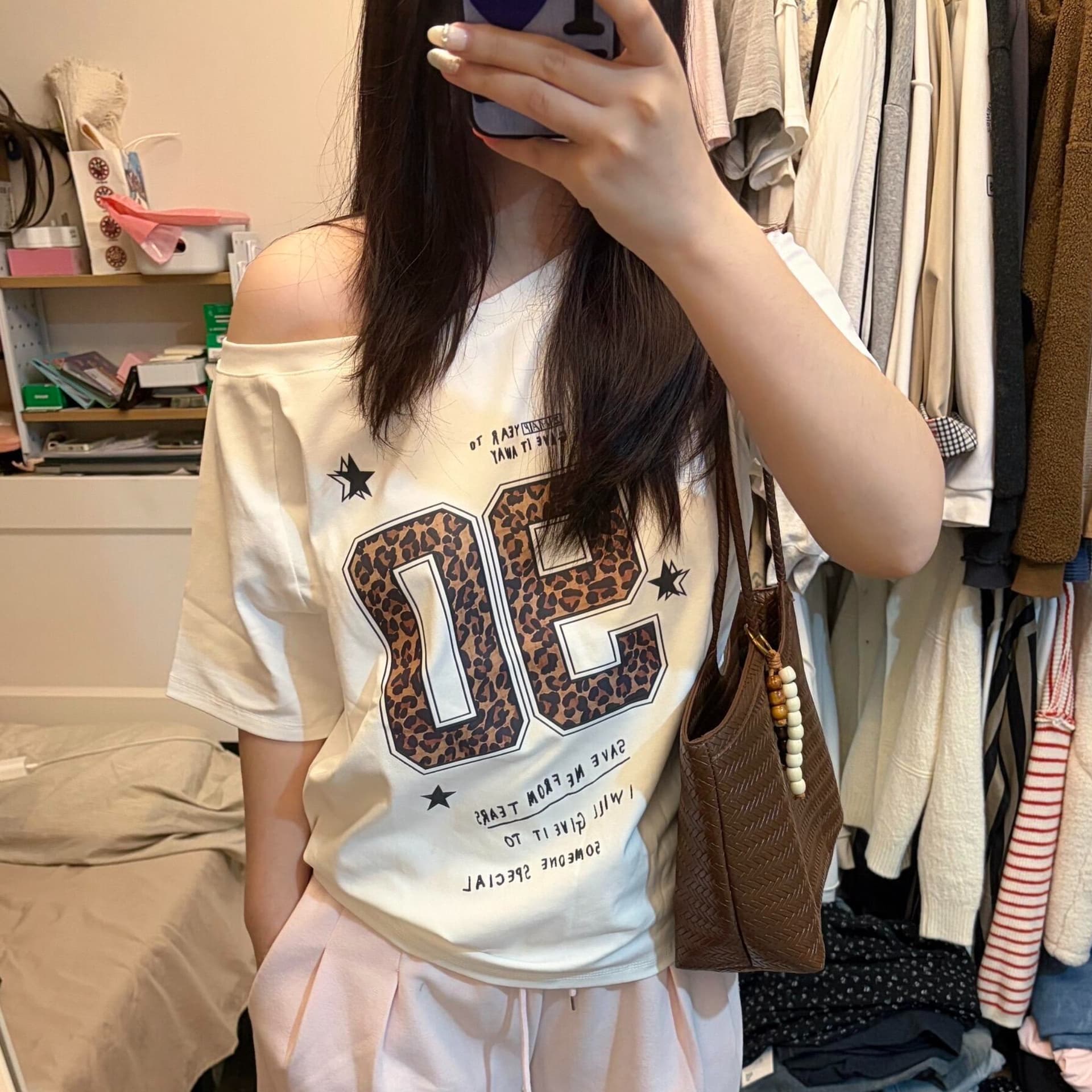 220 그램 92 면 8 암모니아 Lun 아메리칸 핫걸 비스듬한 어깨 알파벳 프린트 반팔 티셔츠 여성