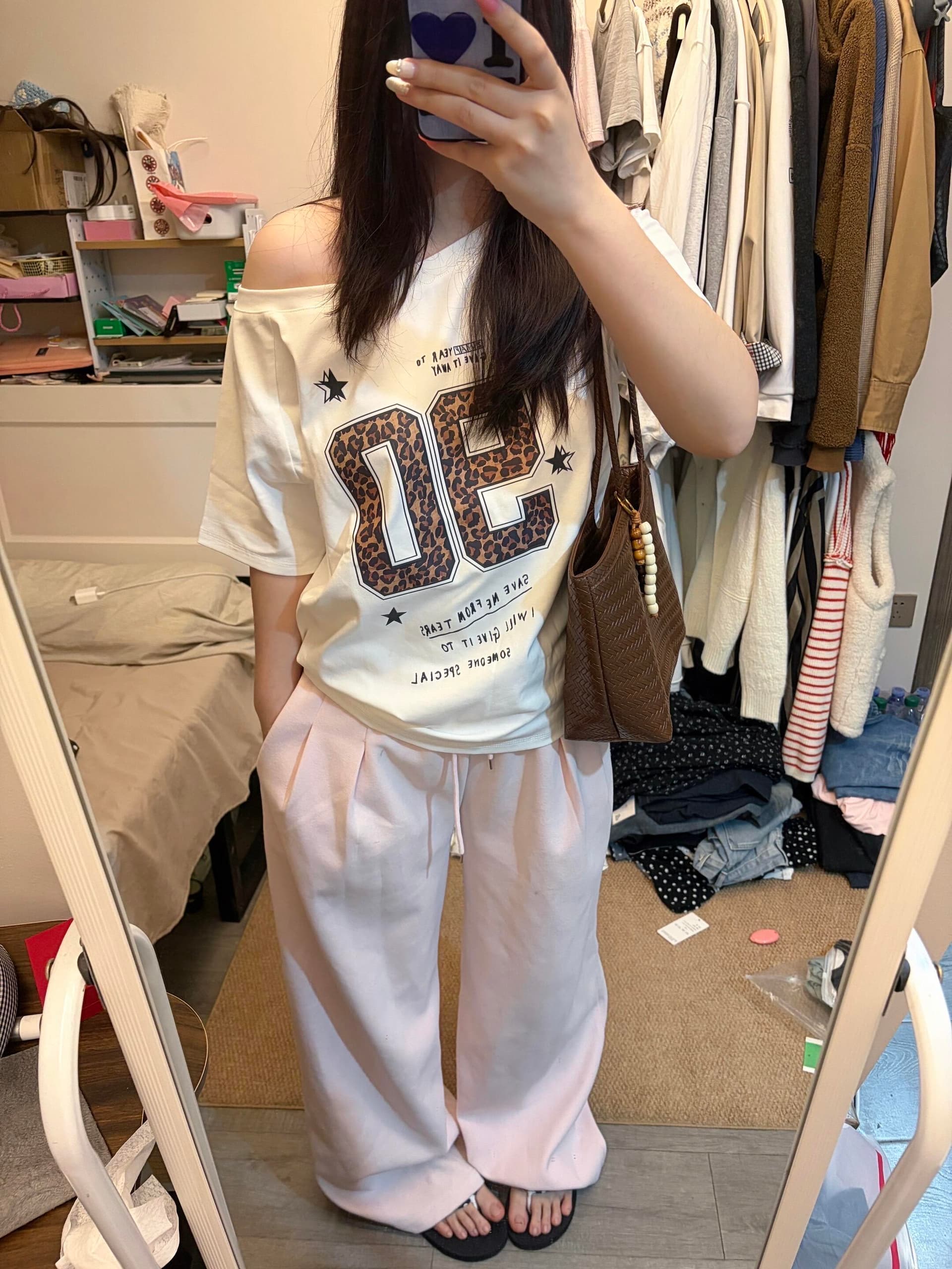 220 그램 92 면 8 암모니아 Lun 아메리칸 핫걸 비스듬한 어깨 알파벳 프린트 반팔 티셔츠 여성 상세 이미지 4