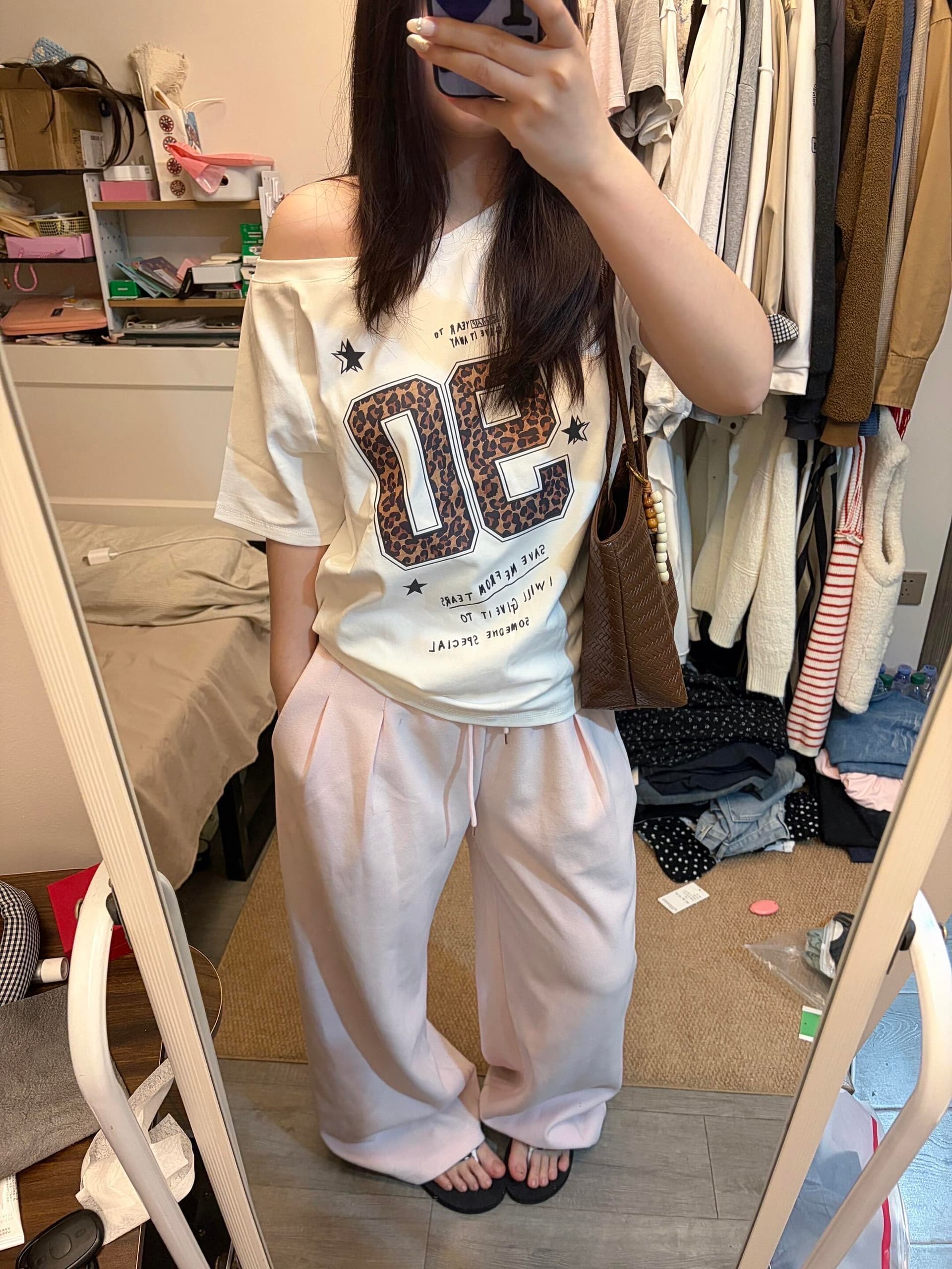 220 그램 92 면 8 암모니아 Lun 아메리칸 핫걸 비스듬한 어깨 알파벳 프린트 반팔 티셔츠 여성 상세 이미지 5