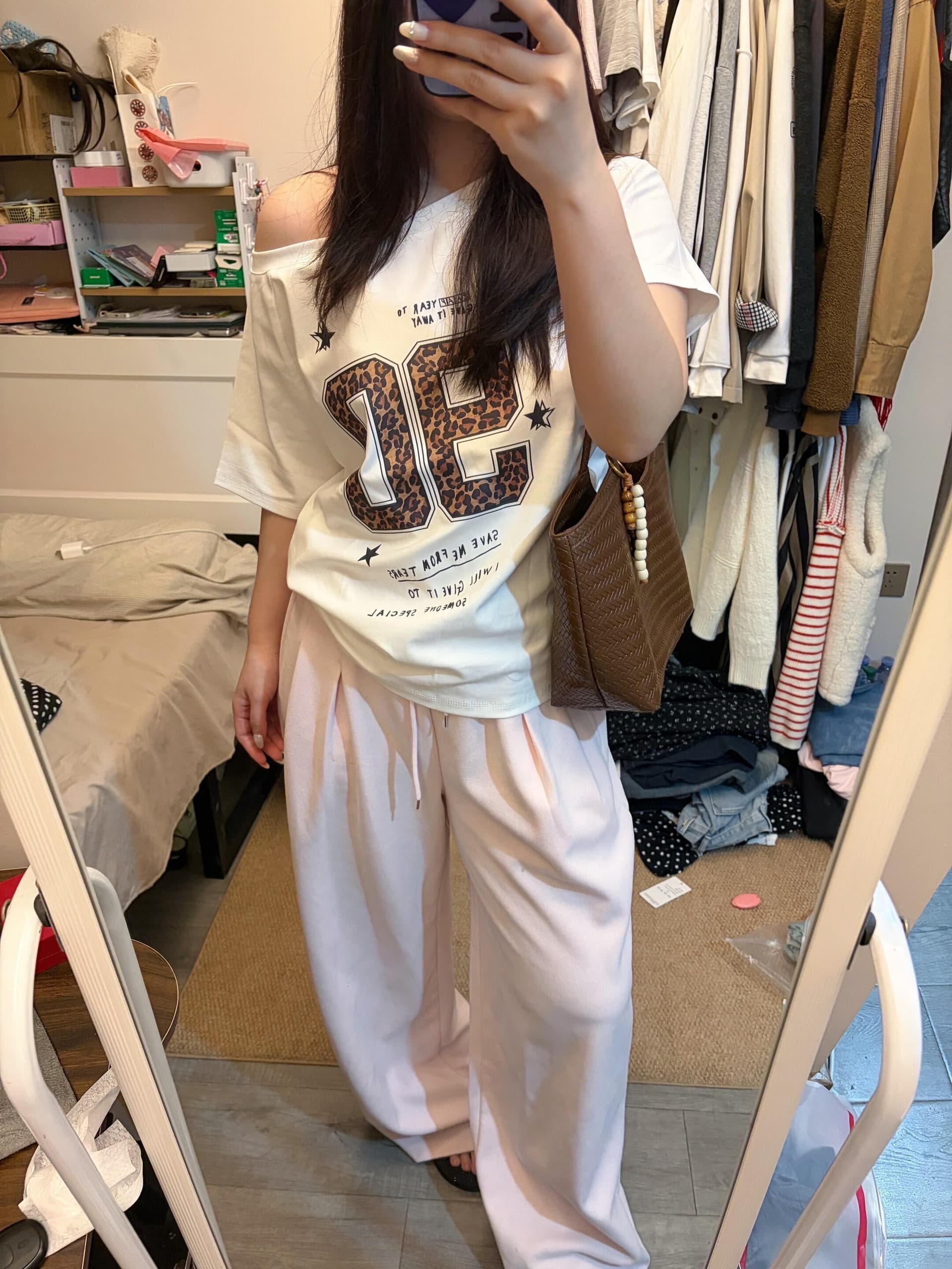 220 그램 92 면 8 암모니아 Lun 아메리칸 핫걸 비스듬한 어깨 알파벳 프린트 반팔 티셔츠 여성 상세 이미지 6