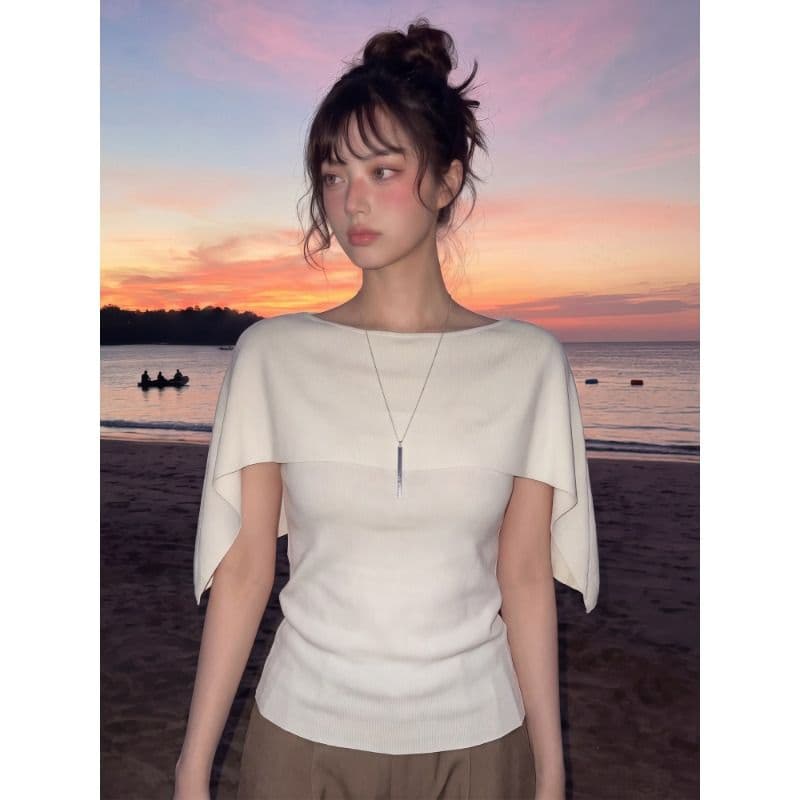 무료 자르다 프랑스식 오래된 돈 바람 오프숄더 망토 반팔 티셔츠 여성 여름 느슨함 허리 수축 도루 센스 맨위 이미지 2