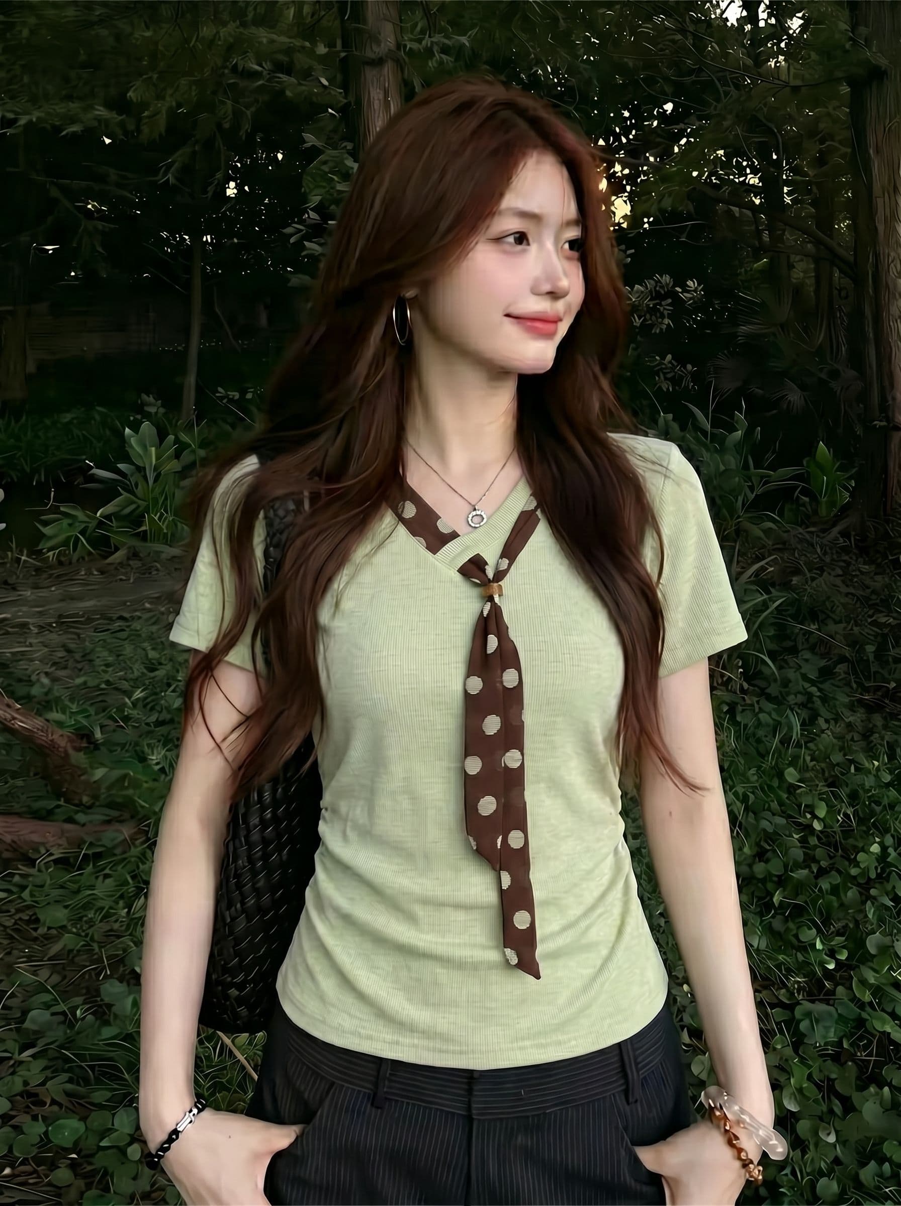 2 2 인 면 와 사고 방식 260 그램 여름 새로운 패션 다용도 몸매 가꾸기 슬림해 보이는 반팔 여성 상세 이미지 3