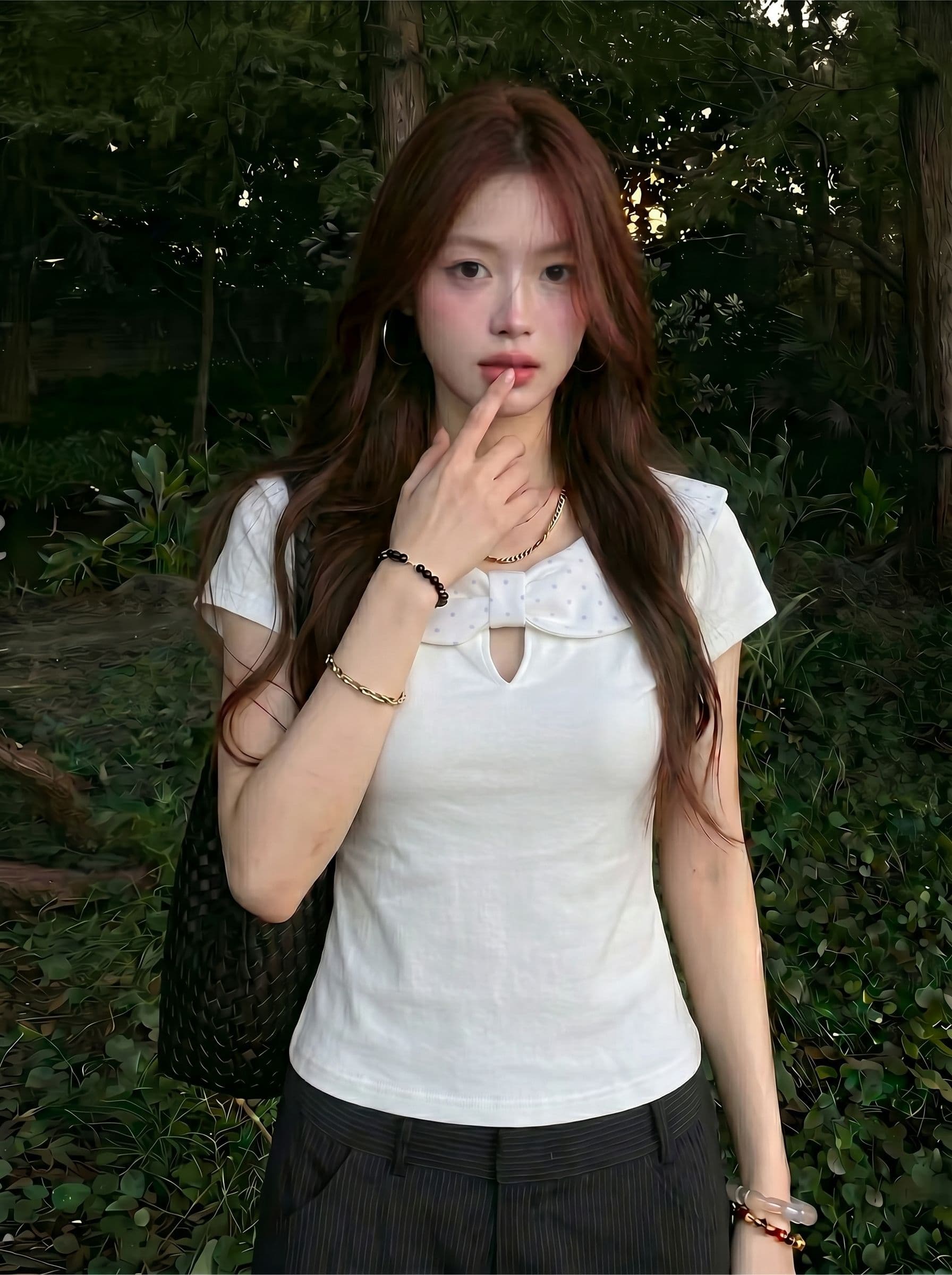 40 좋은 면 오스트리아 세대 서울 220 그램 한 부서 도트 무늬 베이비 칼라 반팔 여성 디자인 센스 맨위 이미지 4