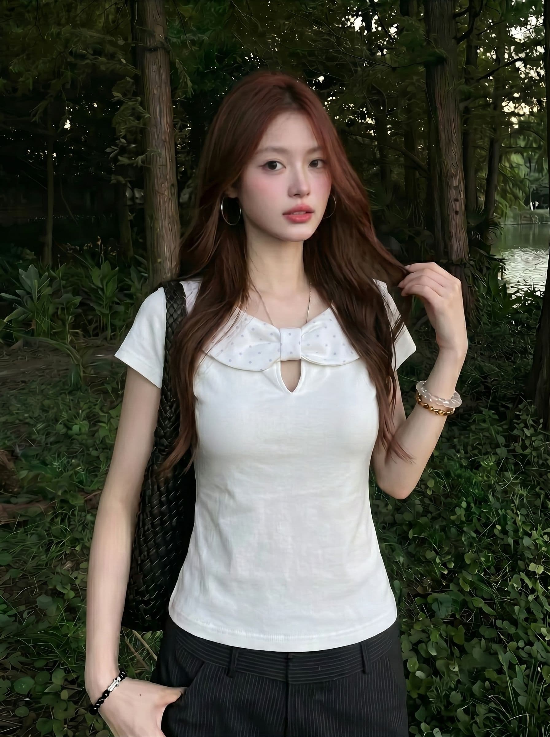 40 좋은 면 오스트리아 세대 서울 220 그램 한 부서 도트 무늬 베이비 칼라 반팔 여성 디자인 센스 맨위 상세 이미지 3