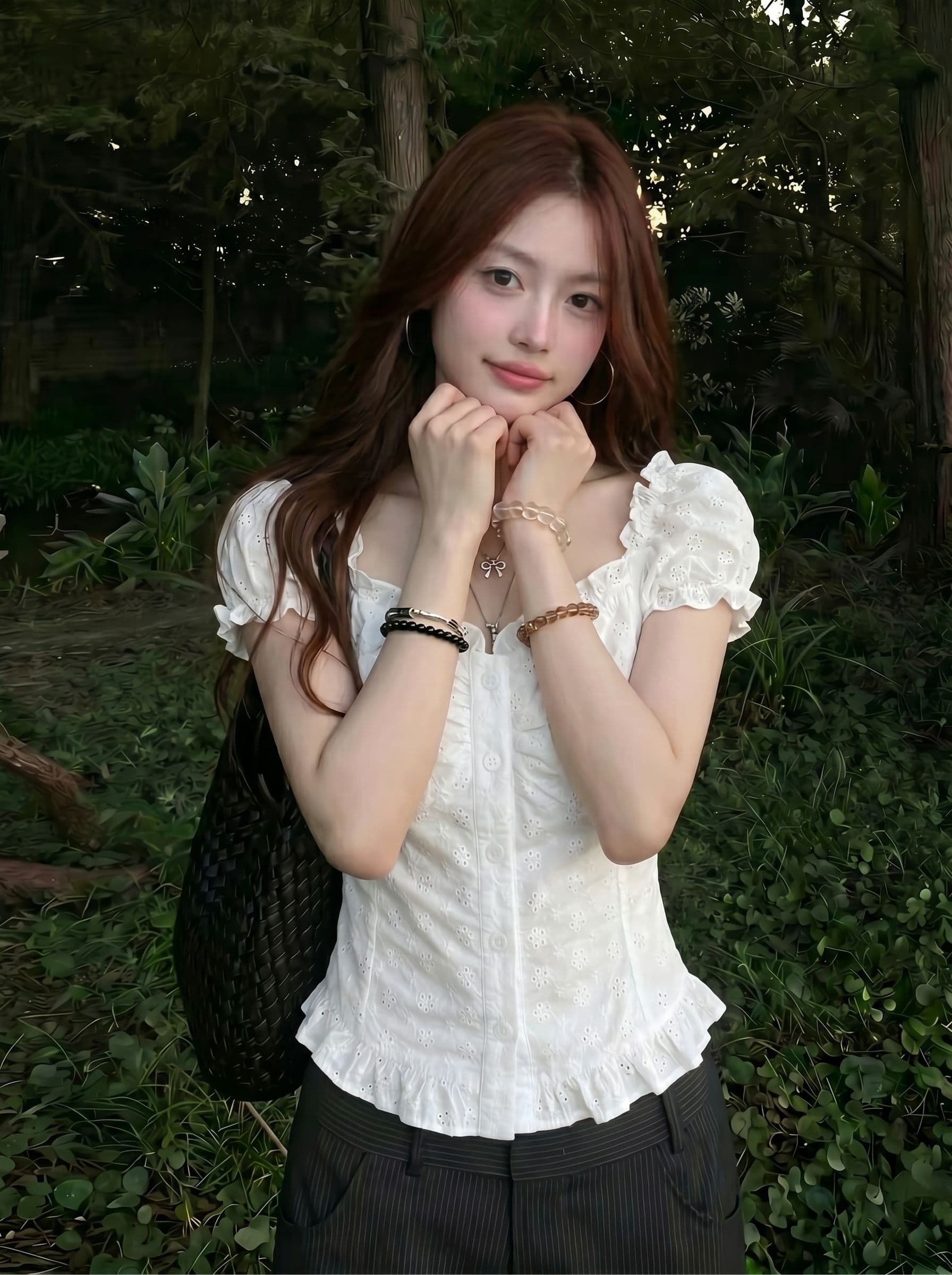 원본 원단 순면 자수 네리 순수한 욕망 레이스 반팔 여성 핫걸 Chic 맨위 이미지 2