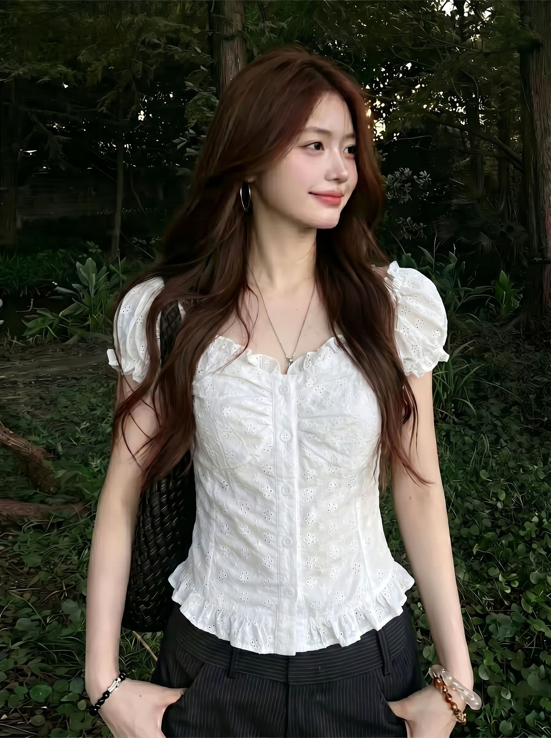 원본 원단 순면 자수 네리 순수한 욕망 레이스 반팔 여성 핫걸 Chic 맨위 상세 이미지 2