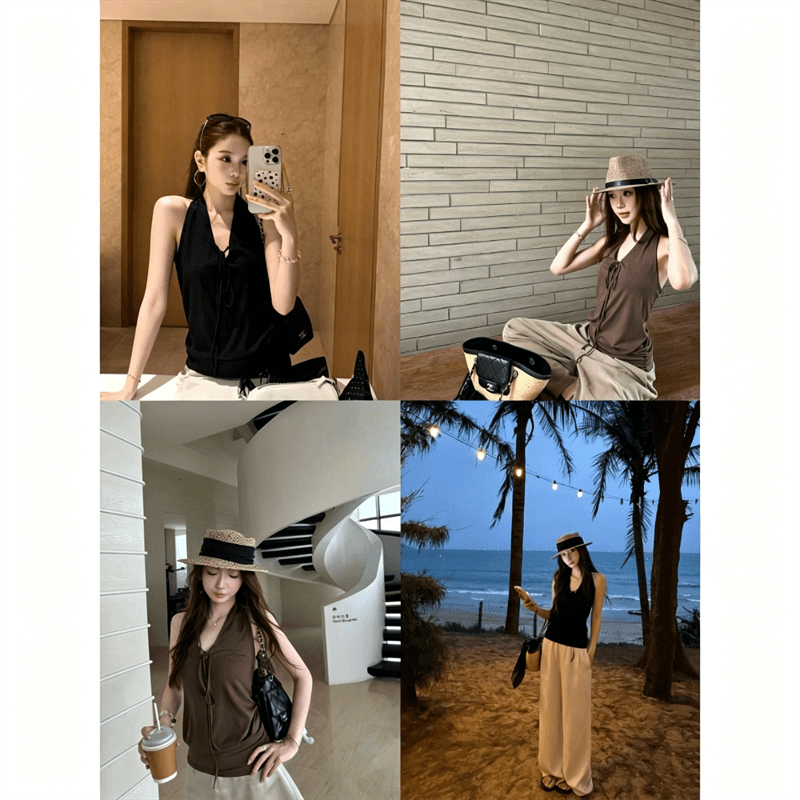 원본 것 사람들 면 커피 색상 레이스업 백리스 품격 행침 목 조끼 여름 다용도 chic 맨위