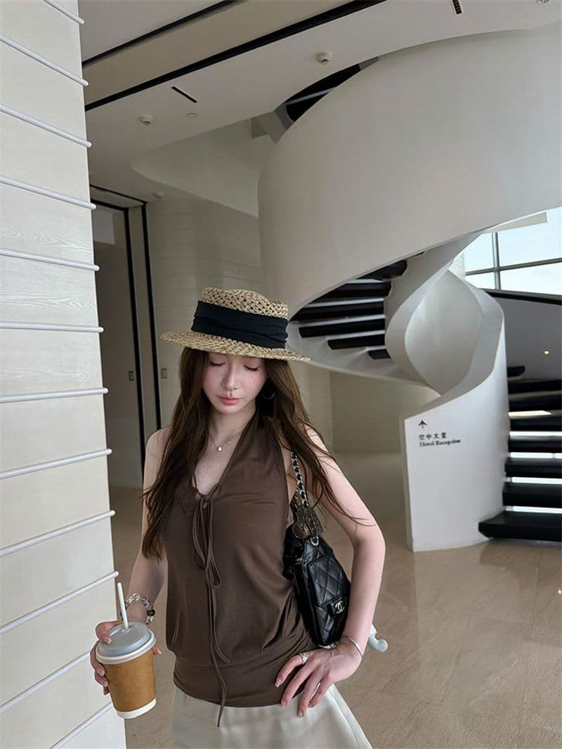 원본 것 사람들 면 커피 색상 레이스업 백리스 품격 행침 목 조끼 여름 다용도 chic 맨위 상세 이미지 28