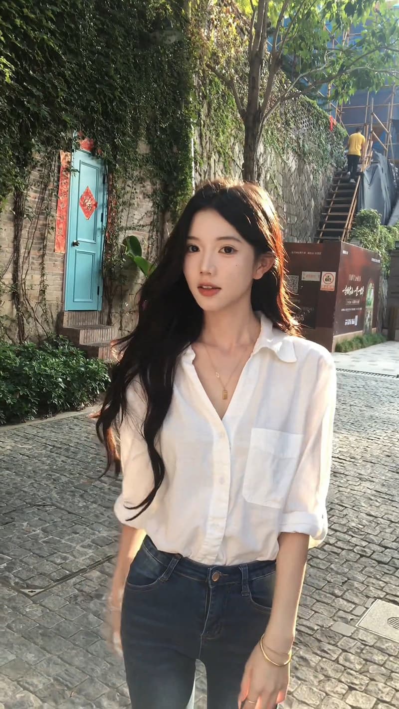경관 그림 정가 패션 품격 여성 가을 프랑스식 캐주얼 화이트 POLO 칼라 긴팔 셔츠 슬림해 보이는 상세 이미지 9