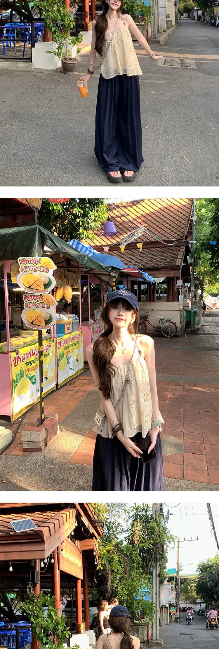휴가 바람 홀로우 아웃 자수 비즈 캐미솔 여름 부드러운 살구 색상 민소매 오프숄더 달콤한 매운맛 바람 작은 맨위 상세 이미지 6