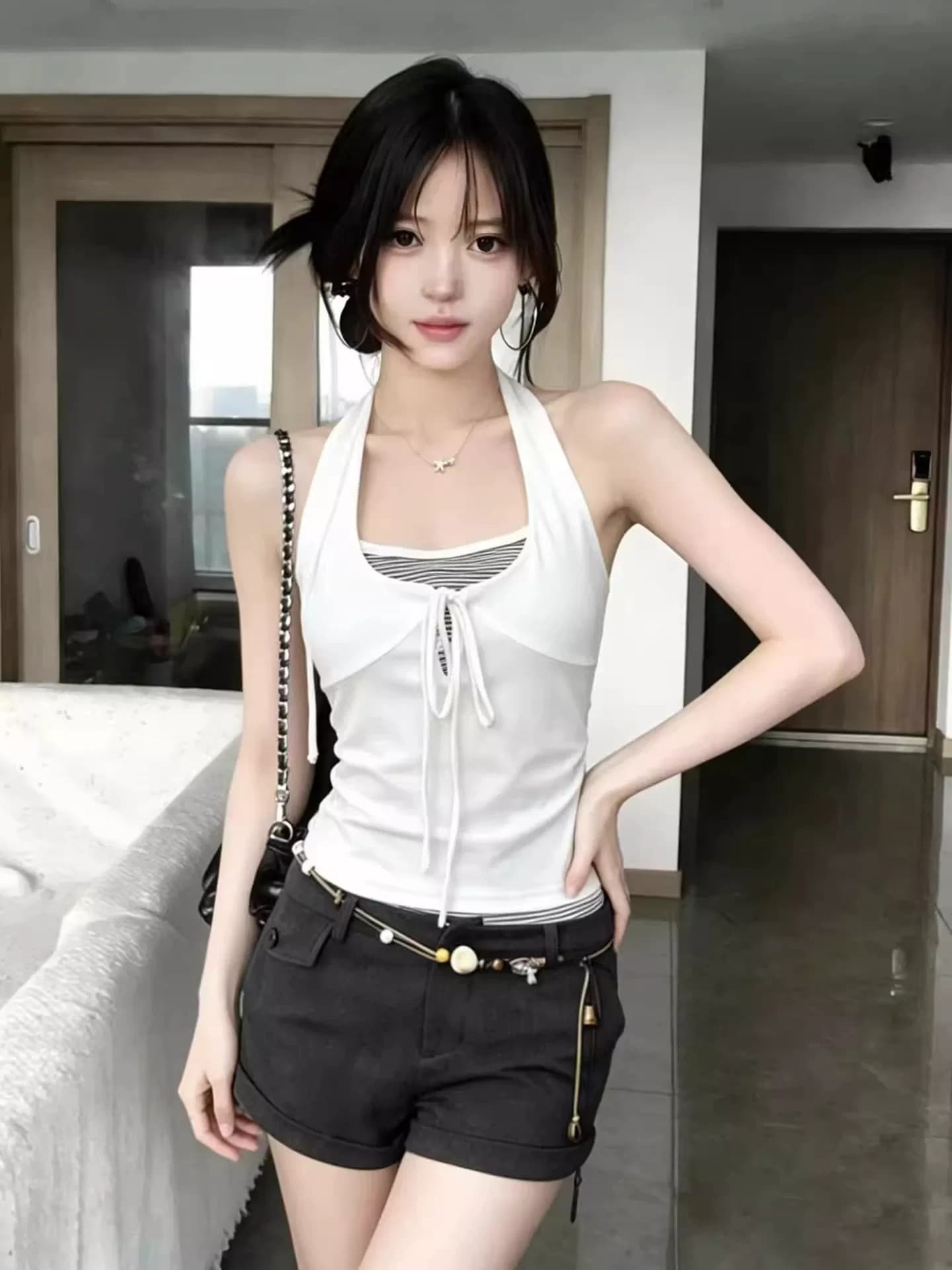40 순면 인사이드 가져 가라. 행침 목 맨위 여성 여름 페이크 레이어드 스트라이프 조끼 핫걸 아름다움 뒤로 외출용 슬립 이미지 3