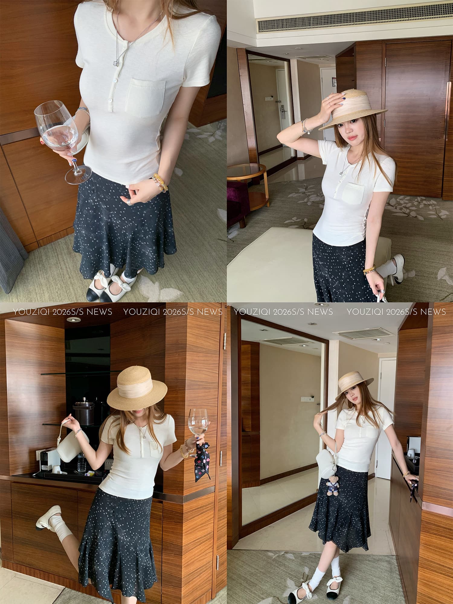 자몽 제나라 인력 한 조각 화이트 헨리 칼라 반팔 티셔츠 여성 한 부서 다용도 여름 몸매 가꾸기 쇼트 스타일 맨위 상세 이미지 5