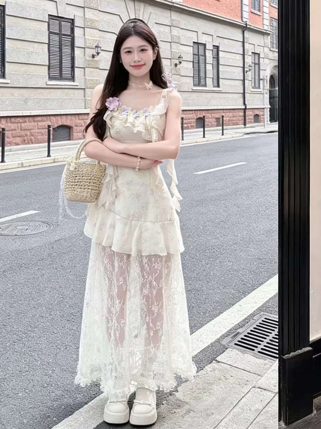 부드러운 바람 고유 한 슈퍼 잘 생긴 ~ 중 허리 수축 슬림해 보이는 요정 슬립 드레스 해변가 휴가 바람 드레스 2026 여름 상세 이미지 1