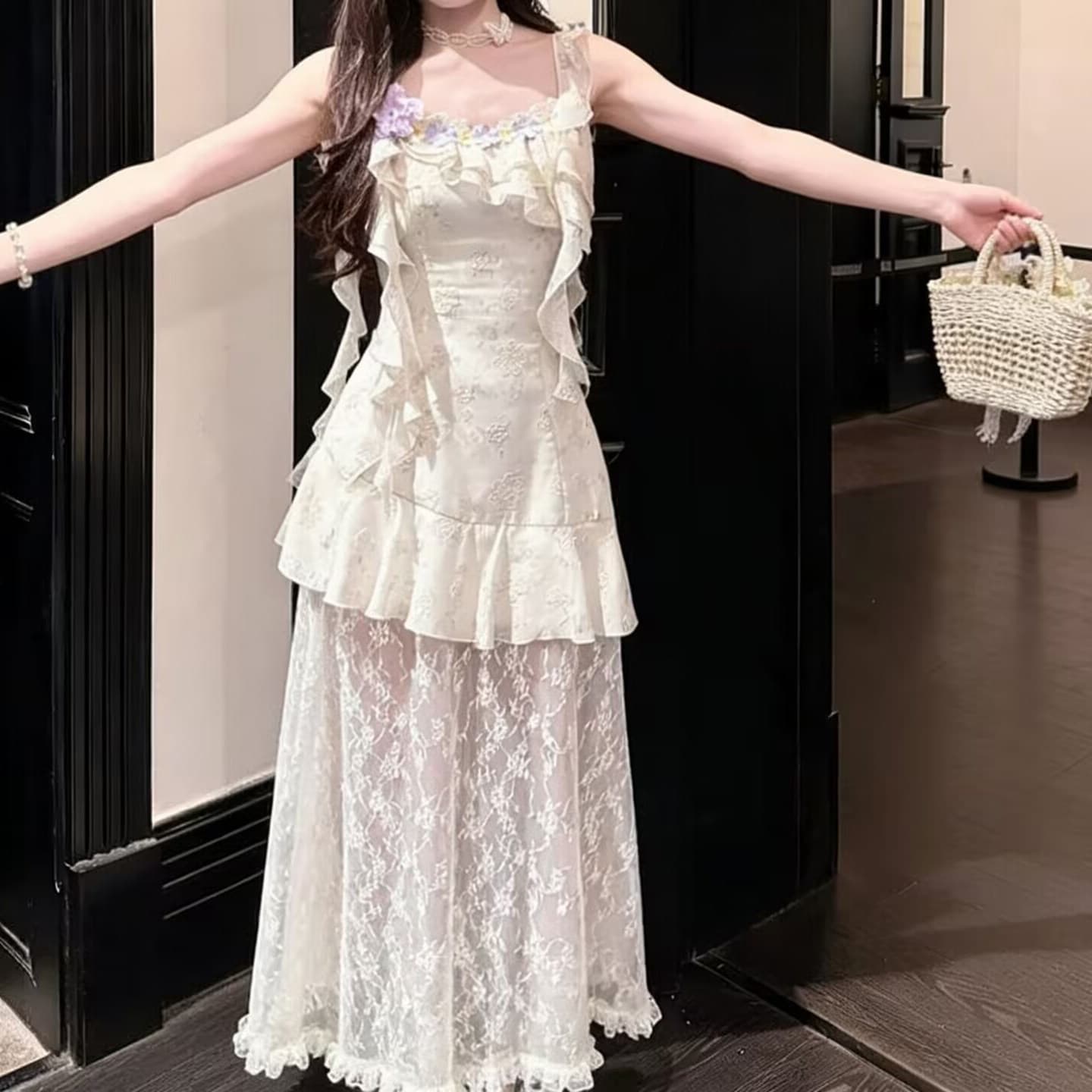 부드러운 바람 고유 한 슈퍼 잘 생긴 ~ 중 허리 수축 슬림해 보이는 요정 슬립 드레스 해변가 휴가 바람 드레스 2026 여름 상세 이미지 7