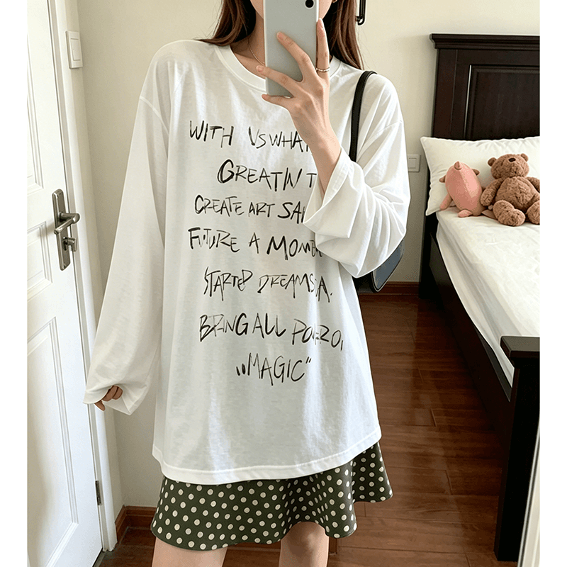180 그램 아마 눈꽃 긴팔 티셔츠 태양 보호 셔츠 기본 셔츠 블라우스 통기성 루즈핏 이미지 4