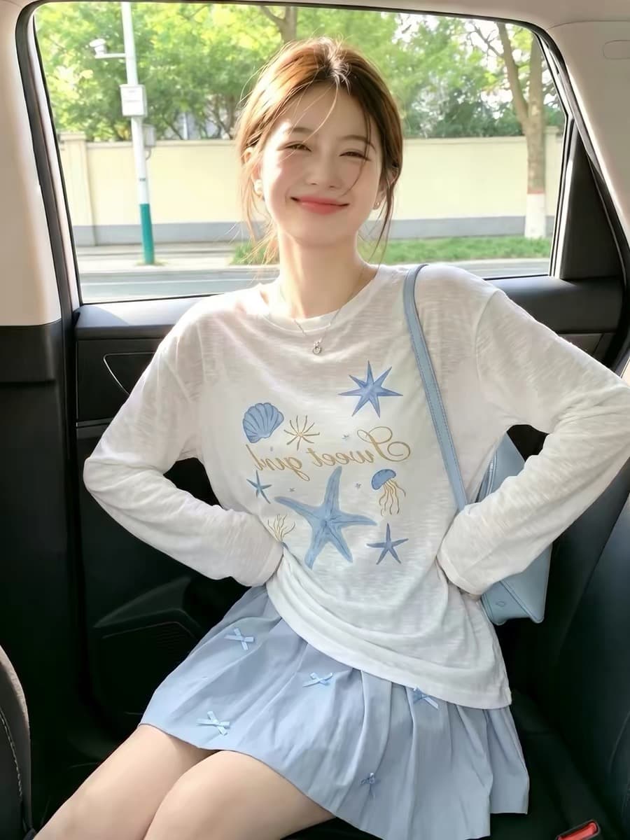 180 그램 아마 눈꽃 긴팔 티셔츠 태양 보호 셔츠 기본 셔츠 블라우스 통기성 루즈핏 이미지 3