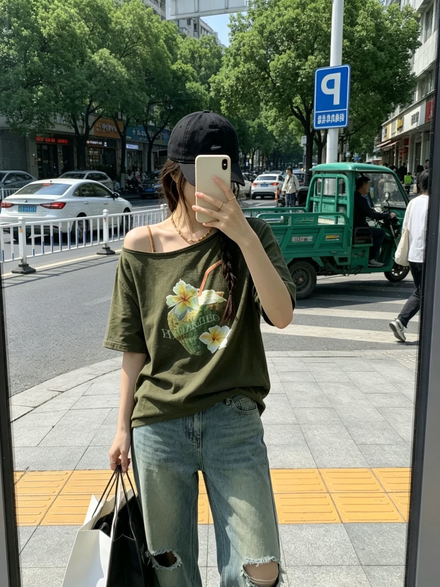 눈꽃 얼음 차가운 면 코코넛 프린트 비스듬한 칼라 반팔 티셔츠 여성 새로운 여름 섬 휴일 캐주얼 다용도 맨위