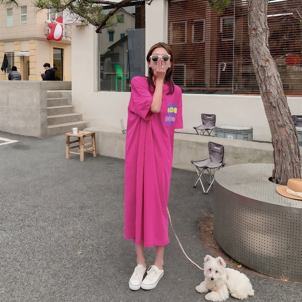 마이크로 지방 여성 의류 슬림해 보이는 연령 감소 표지 고기 빅 사이즈 드레스 여름 지방 mm 순면 루즈핏 스트레이트 롱 스커트 상세 이미지 32