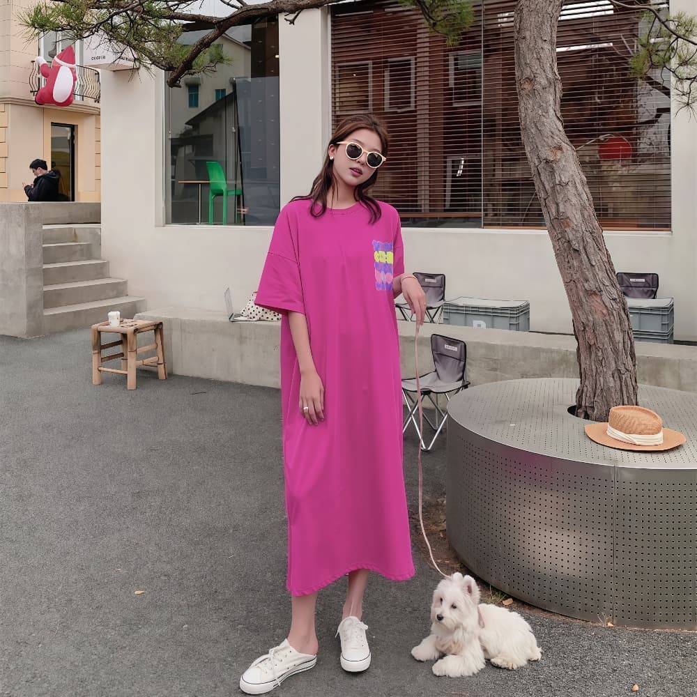 마이크로 지방 여성 의류 슬림해 보이는 연령 감소 표지 고기 빅 사이즈 드레스 여름 지방 mm 순면 루즈핏 스트레이트 롱 스커트 상세 이미지 34