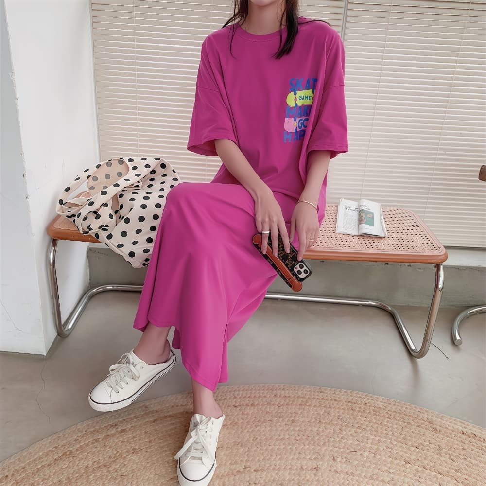 마이크로 지방 여성 의류 슬림해 보이는 연령 감소 표지 고기 빅 사이즈 드레스 여름 지방 mm 순면 루즈핏 스트레이트 롱 스커트 상세 이미지 42