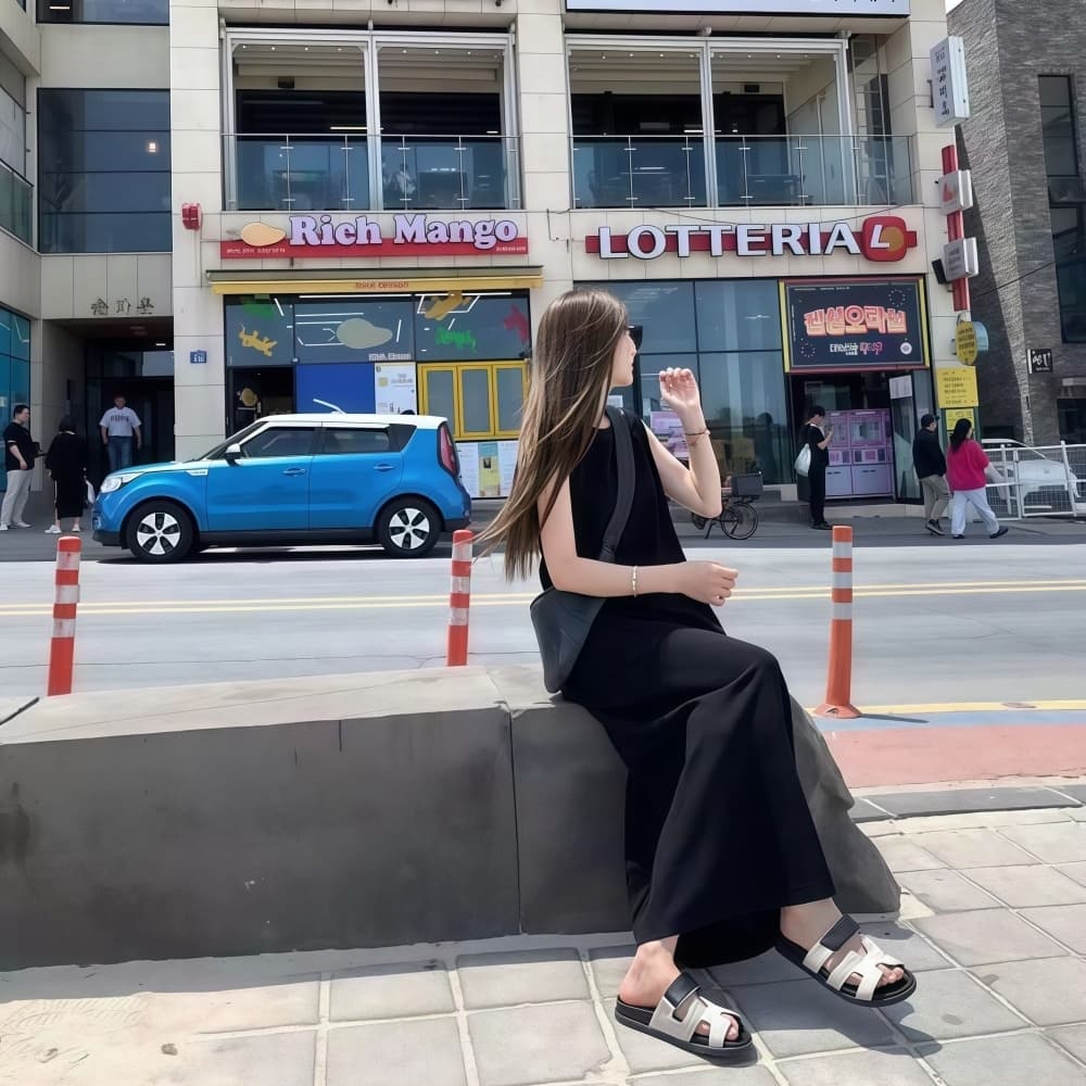 미니멀리즘 디자인 센스 라운드 넥 캐주얼 민소매 조끼 스커트 여성 여름 작은 대중 루즈핏 슬림해 보이는 길다 치마 상세 이미지 4