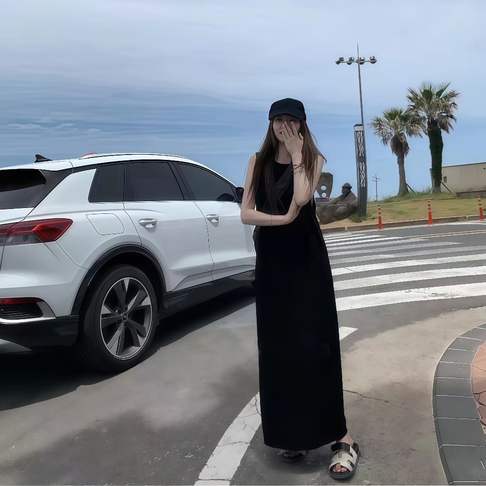 미니멀리즘 디자인 센스 라운드 넥 캐주얼 민소매 조끼 스커트 여성 여름 작은 대중 루즈핏 슬림해 보이는 길다 치마 상세 이미지 5
