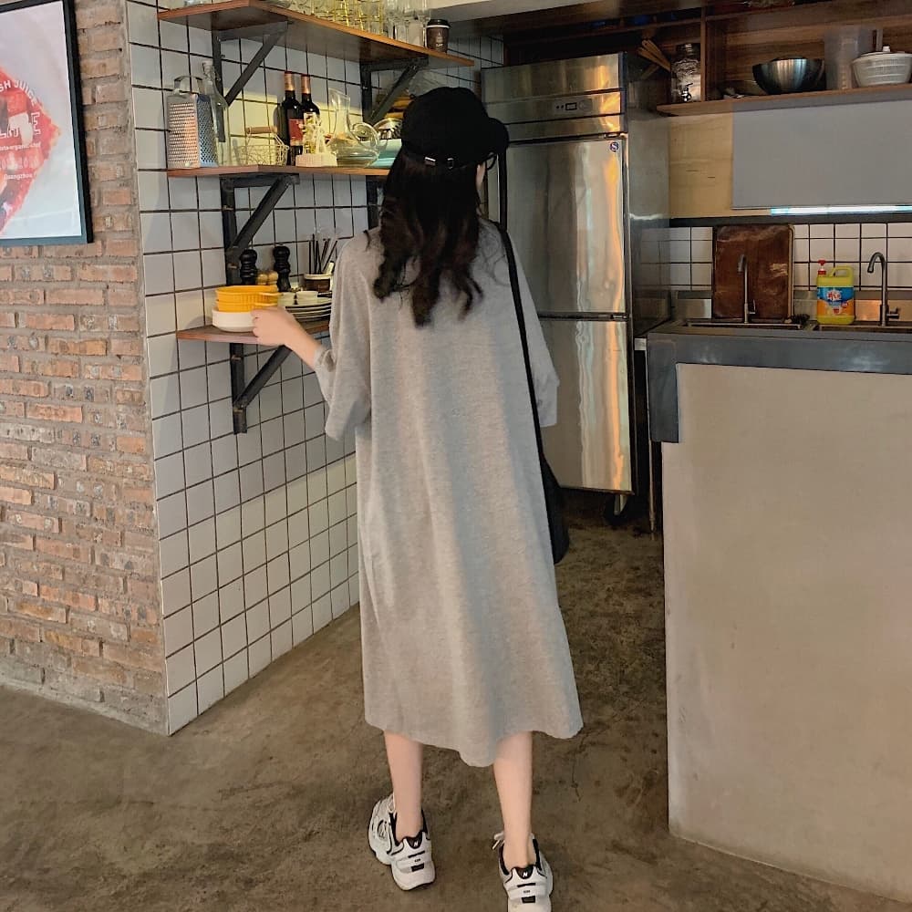 경관 그림 지방 mm 치마 여성용 짧은 소매 순면 여름 드레스 빅 사이즈 루즈핏 무릎 아래 캐주얼 길다 치마 무릎 아래 게으른 티셔츠 상세 이미지 24