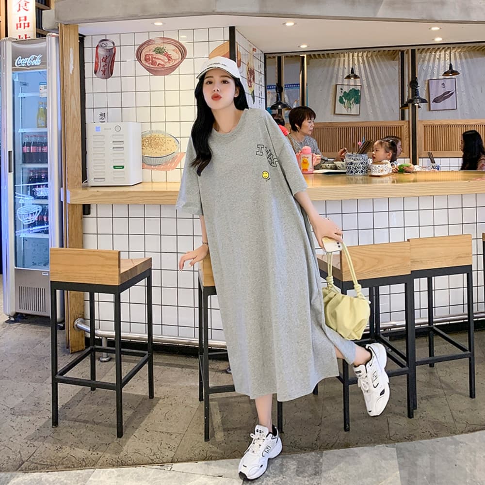 경관 그림 한국 스타일 지방 mm 길다 티셔츠 치마 여성 슬림해 보이는 외국 가스 빅 사이즈 여성 의류 여름 마이크로 지방 순면 반팔 치마 이미지 4