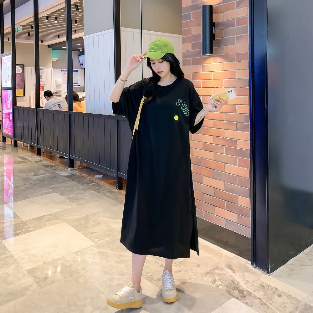 경관 그림 한국 스타일 지방 mm 길다 티셔츠 치마 여성 슬림해 보이는 외국 가스 빅 사이즈 여성 의류 여름 마이크로 지방 순면 반팔 치마 상세 이미지 8